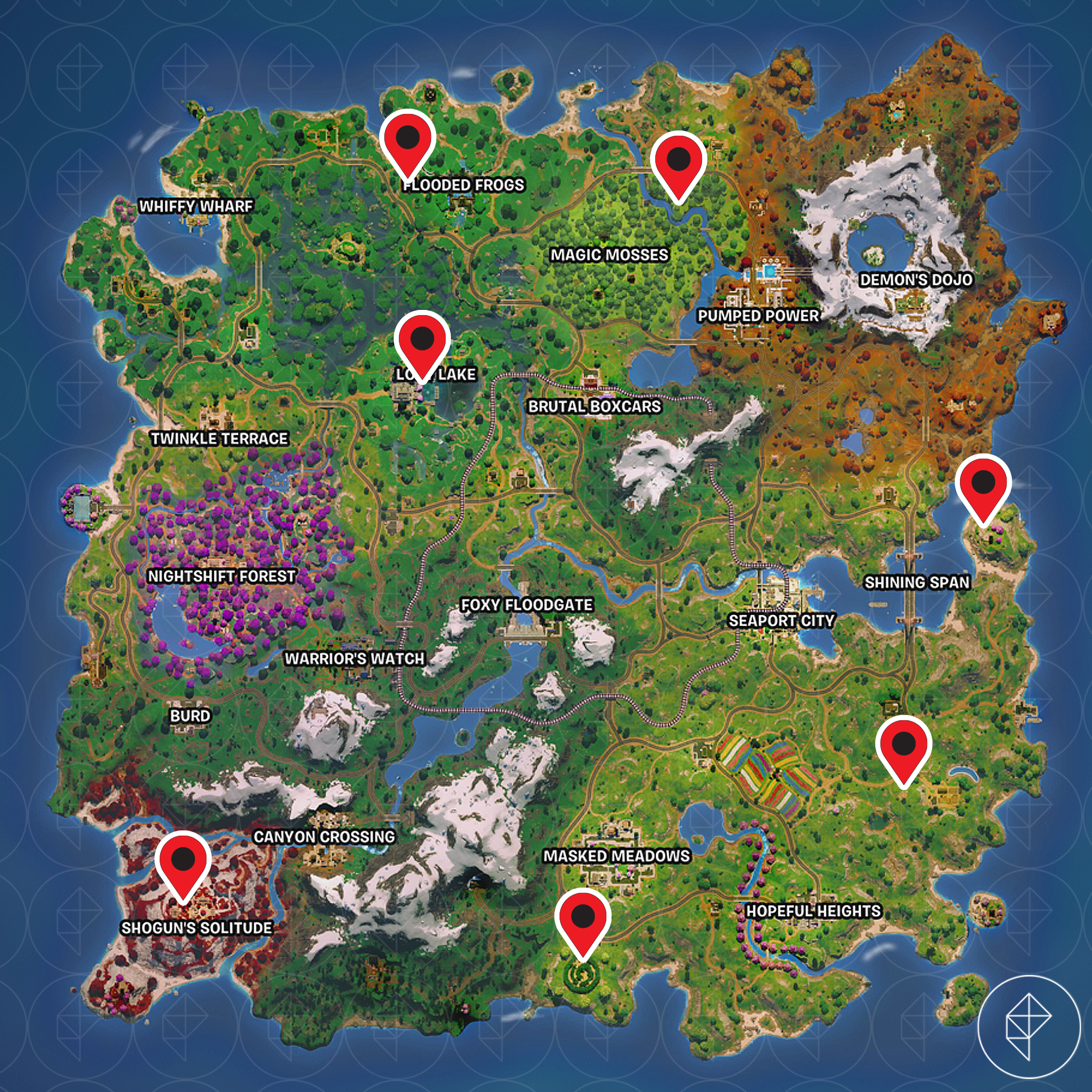 Fortnite C6S1 Demon Hunters portal locations map