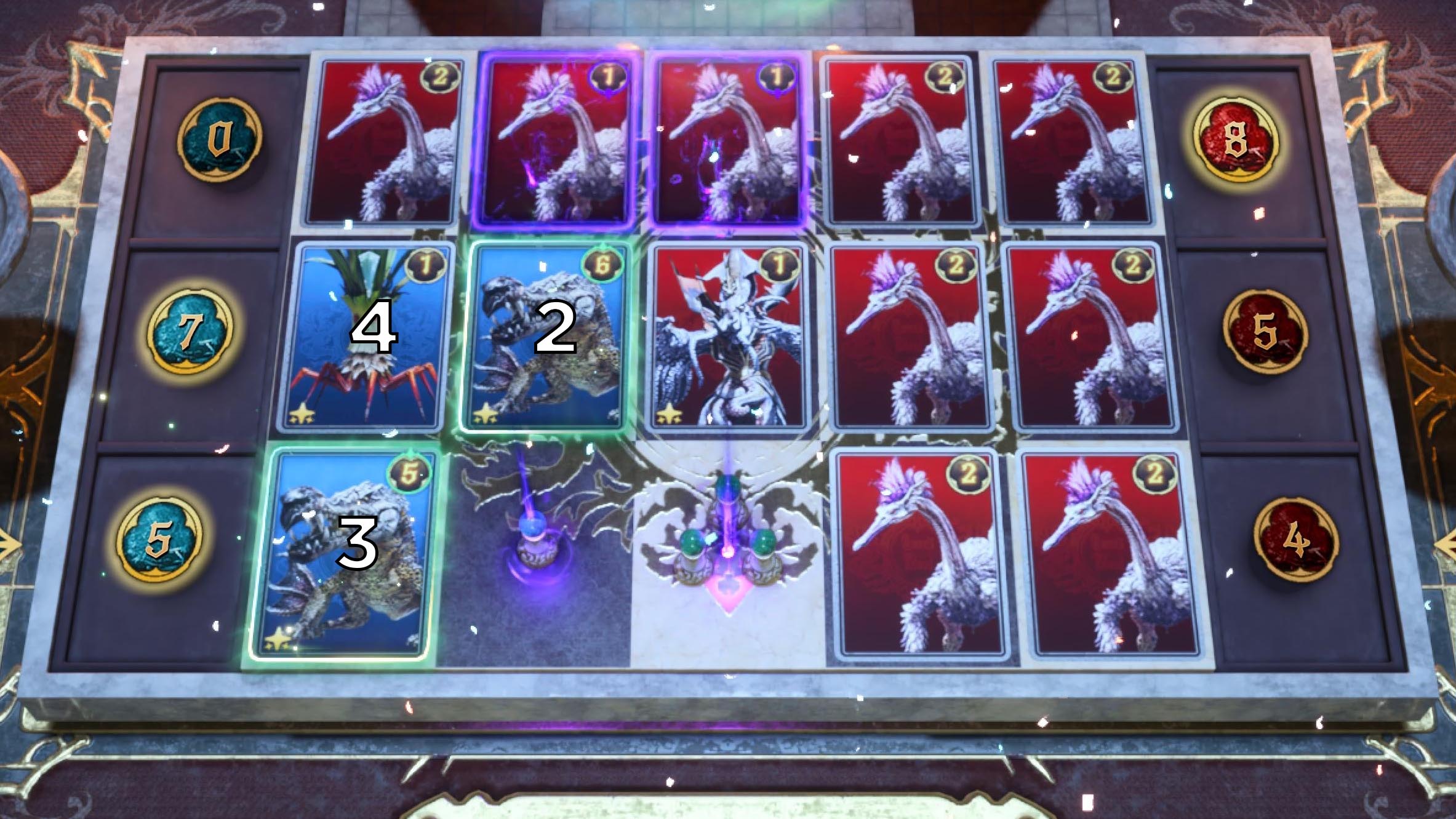 A graphic shows the solution to the fifth round of Card Carnival in Final Fantasy 7 Rebirth. A graphic shows the solution to the fifth round of Card Carnival in Final Fantasy 7 Rebirth.