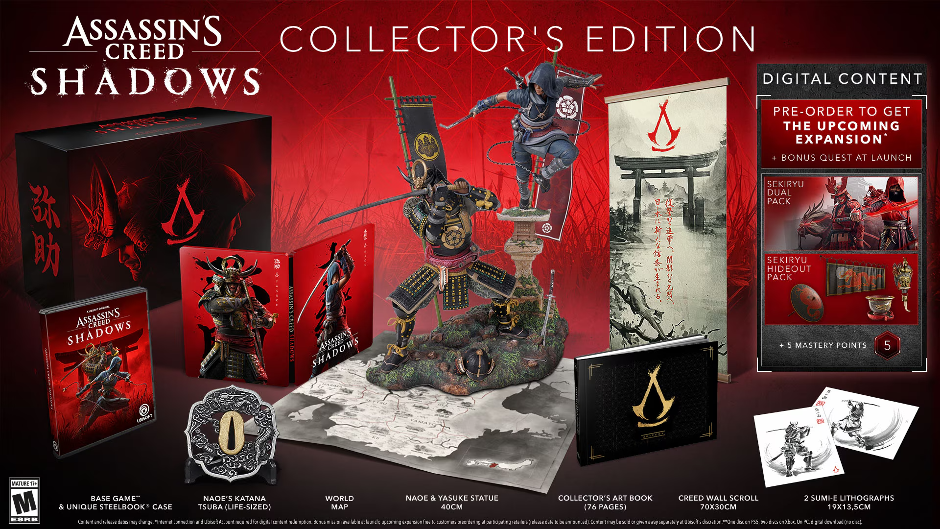 A stock image of the contents of the Assassin’s Creed Shadows Collector’s Edition A stock image of the contents of the Assassin’s Creed Shadows Collector’s Edition