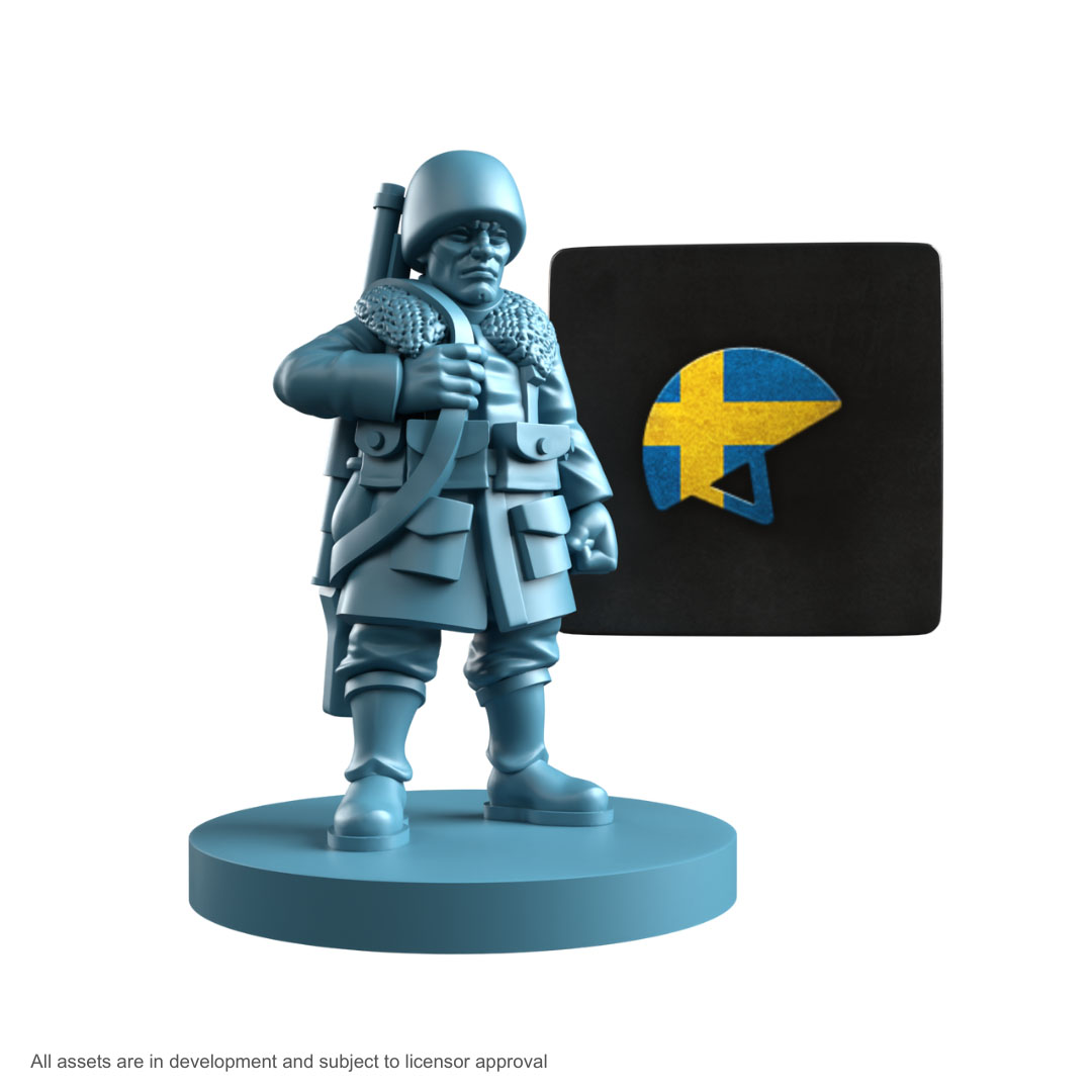 A miniature Swede in WWII-era combat gear, rendered as a blue miniature for the Hearts of Iron board game. A miniature Swede in WWII-era combat gear, rendered as a blue miniature for the Hearts of Iron board game.