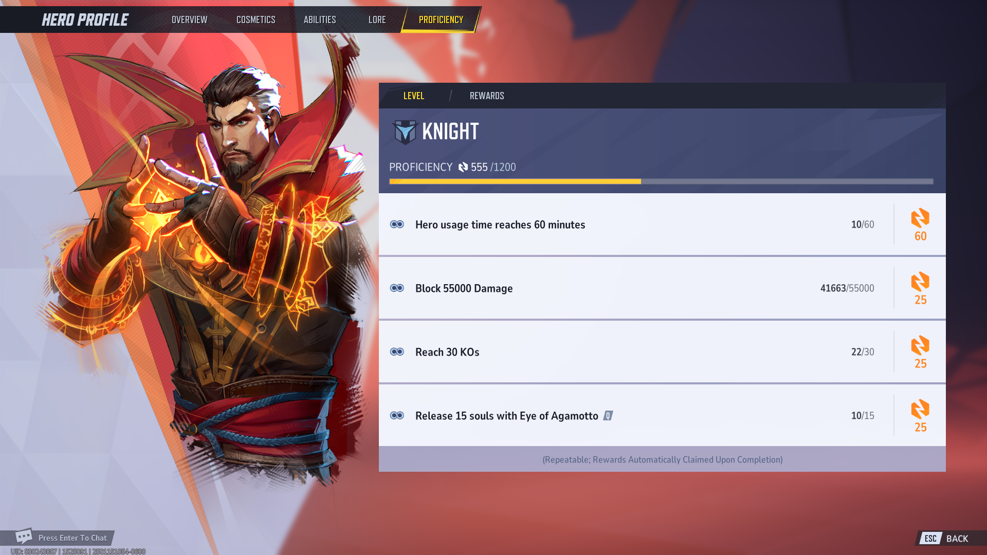 A look at Doctor Strange’s proficiency page