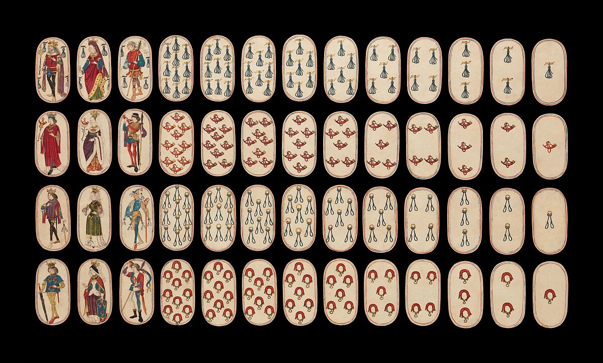 A set of oval-shaped Dutch playing cards from the 15rg century.