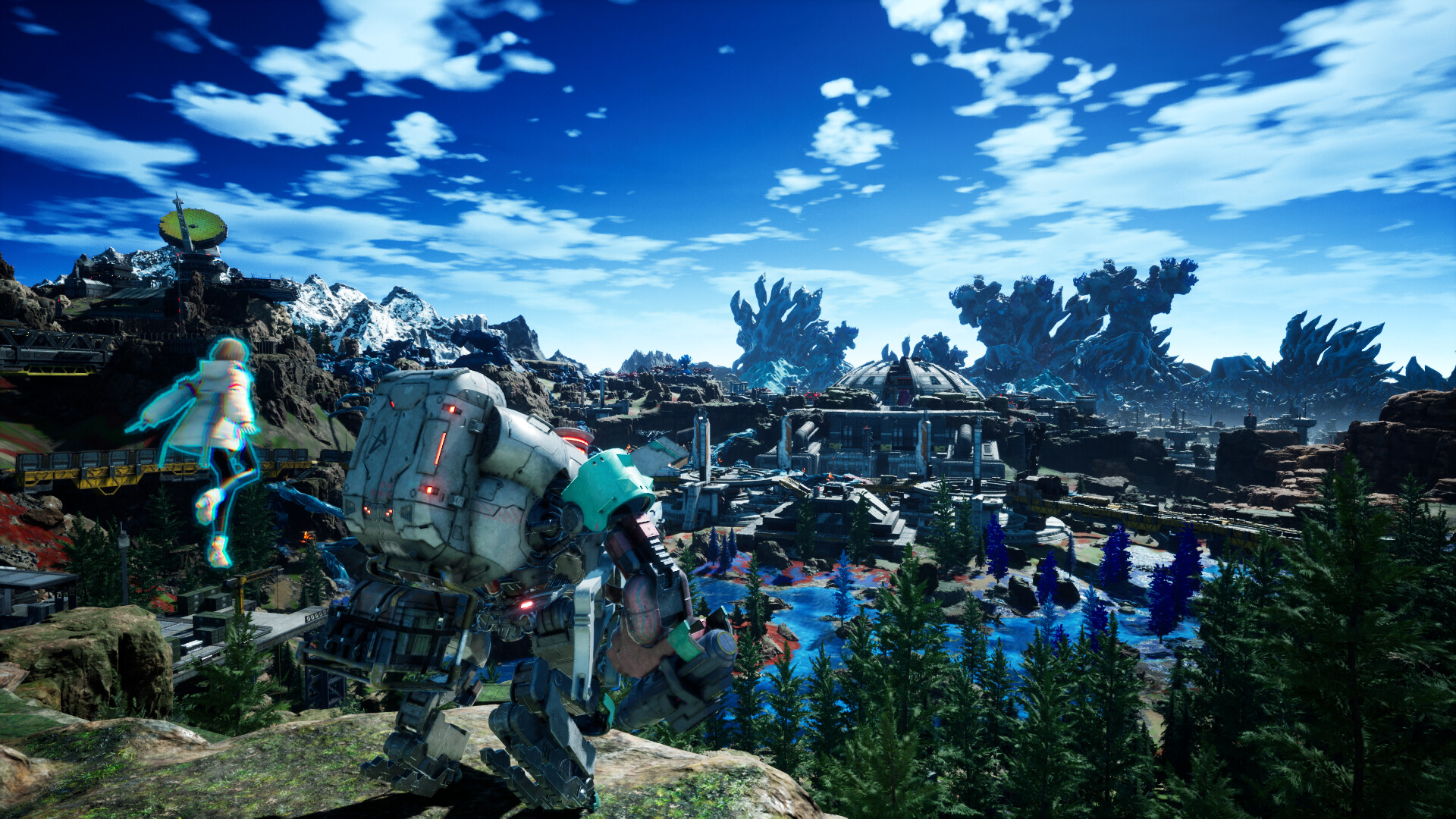 A mech overlooks a futuristic landscape in Synduality Echo of Ada A mech overlooks a futuristic landscape in Synduality Echo of Ada