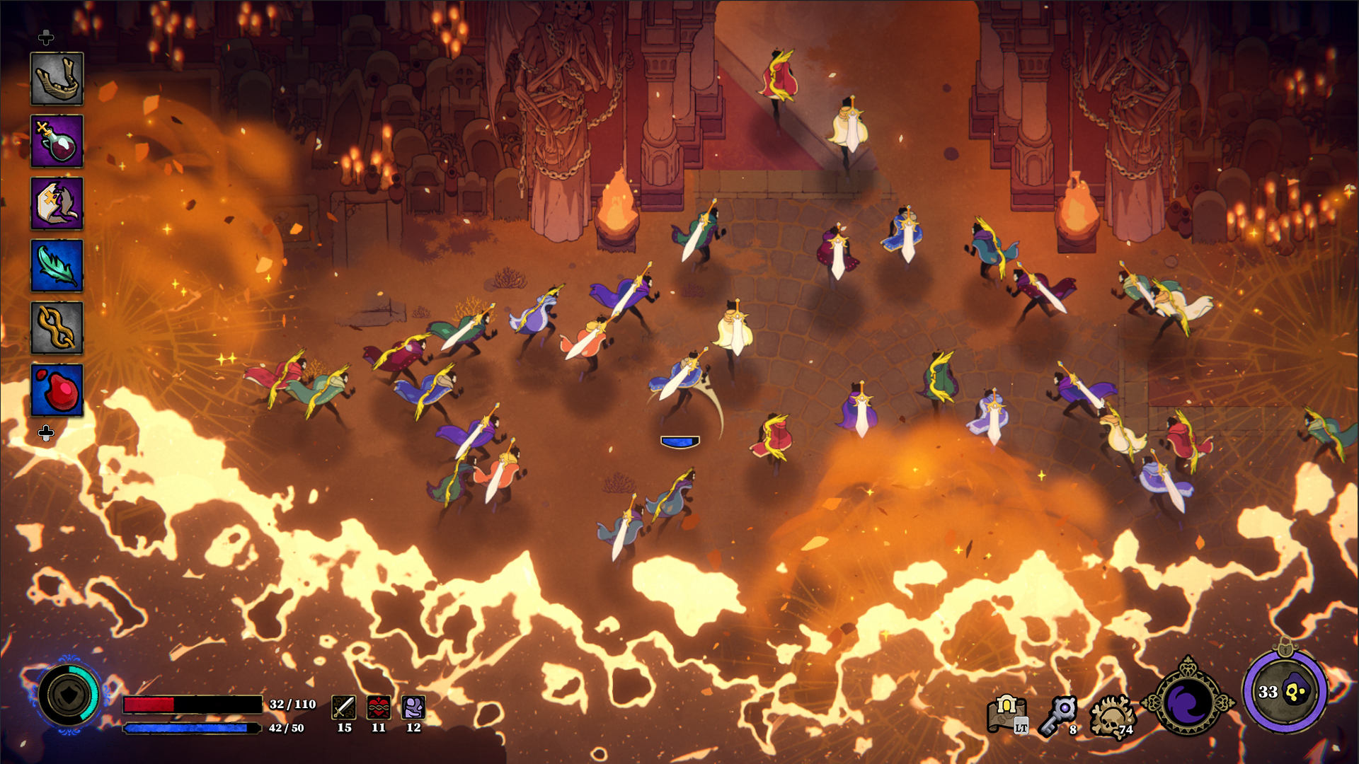 A screenshot of multiple characters storming a castle in 33 Immortals. A screenshot of multiple characters storming a castle in 33 Immortals.