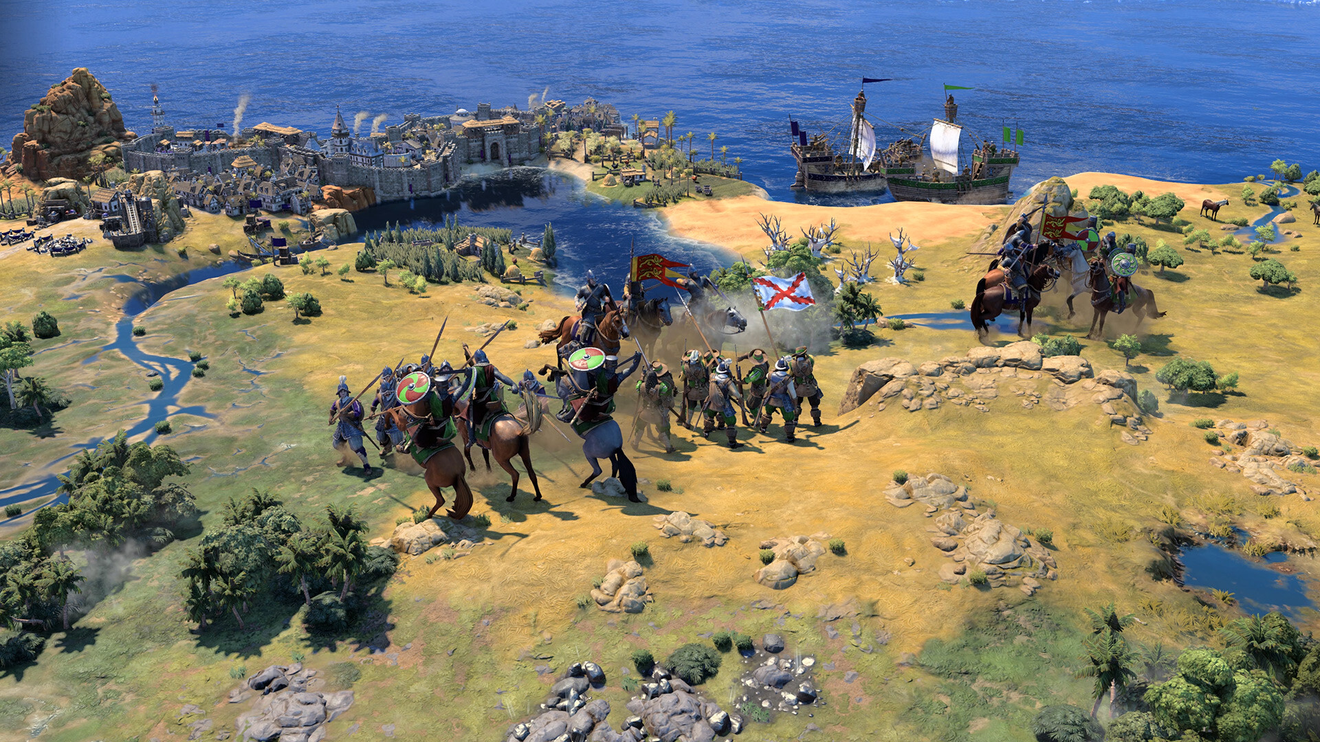 Two armies meet near the coastline in Civilization 7 Two armies meet near the coastline in Civilization 7