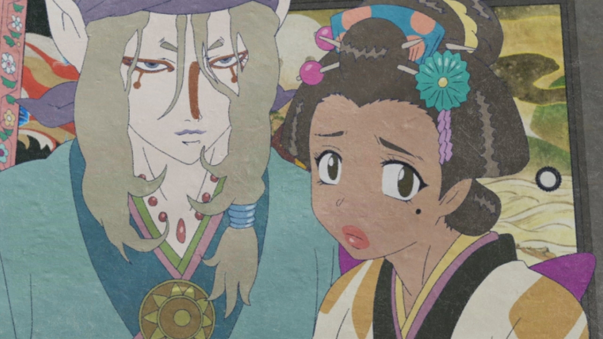 The medicine seller standing next to a geisha in Mononoke. The medicine seller standing next to a geisha in Mononoke.