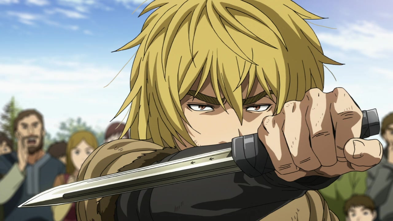 Thorfinn wielding his father’s knife in Vinland Saga. Thorfinn wielding his father’s knife in Vinland Saga.