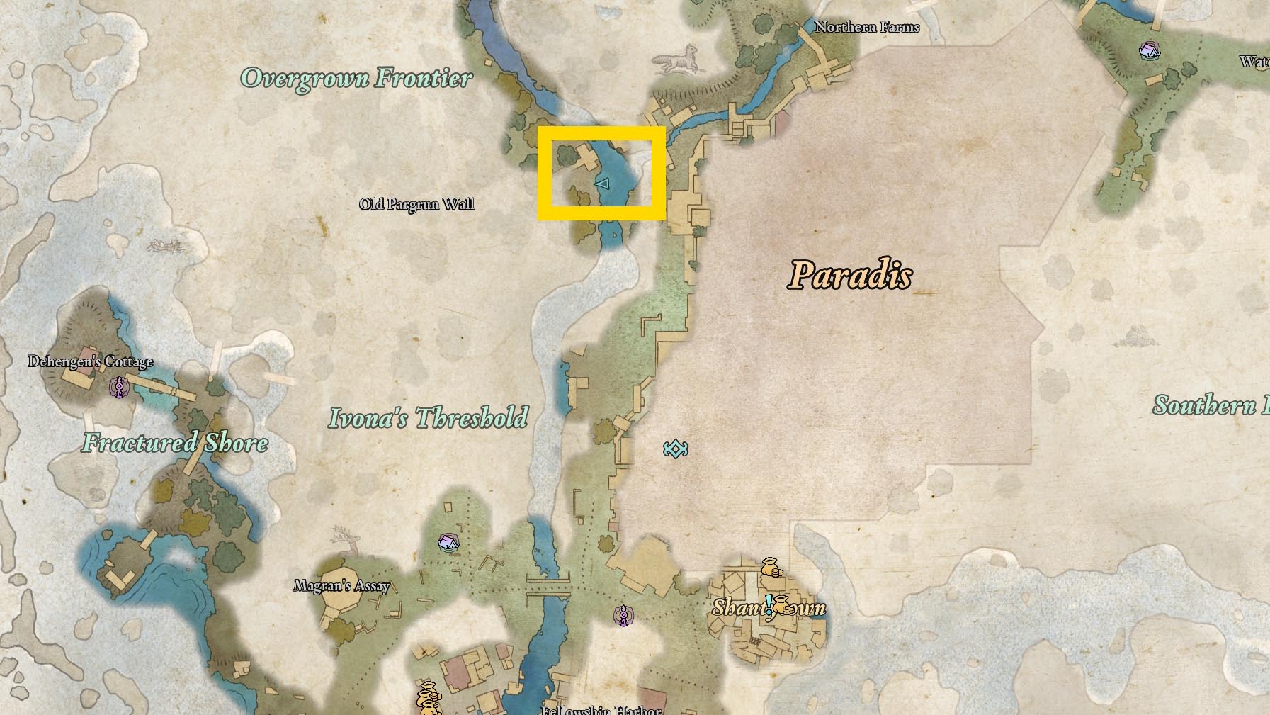 A map image shows the location of the Captain Henqua’s Spoils solution in Avowed