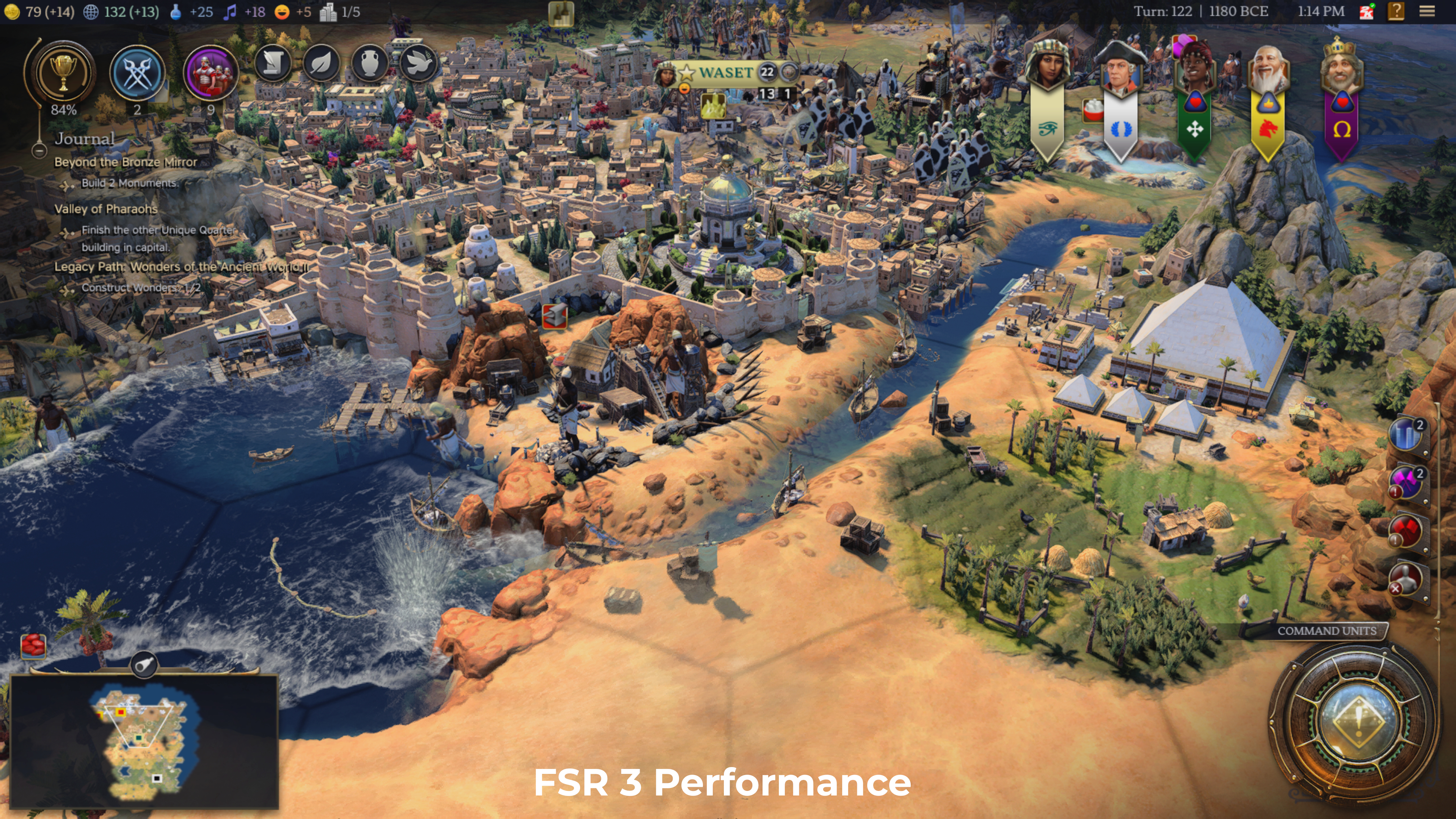 A screenshot from Civilization 7, showing the impact of anti-aliasing on the game's graphics