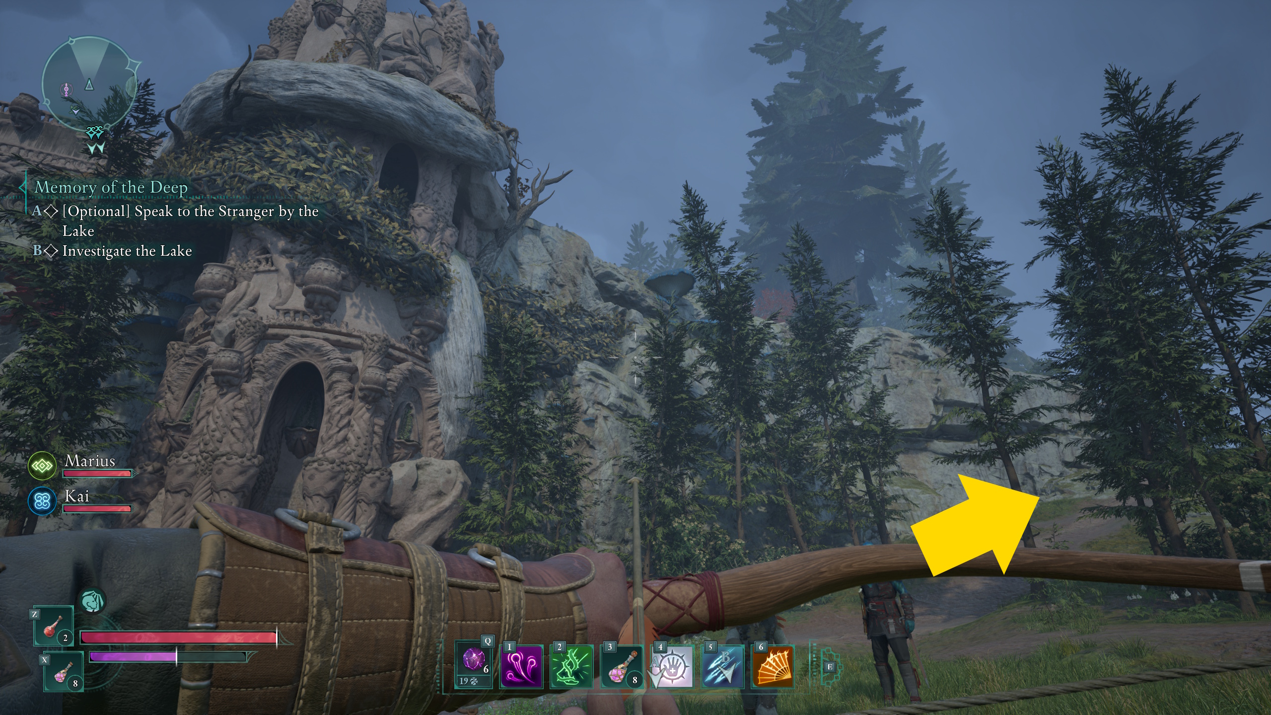 An Avowed main character runs toward the Earthly Aegis treasure map solution in Avowed An Avowed main character runs toward the Earthly Aegis treasure map solution in Avowed