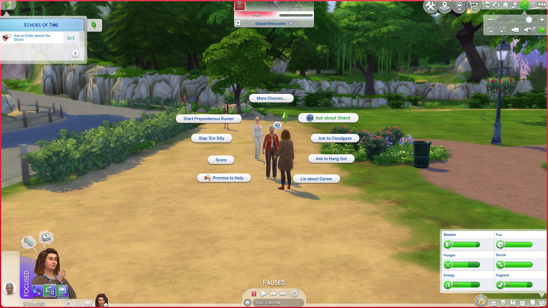 An image showing a young Sim and an elder Sim talking in The Sims 4. An image showing a young Sim and an elder Sim talking in The Sims 4.
