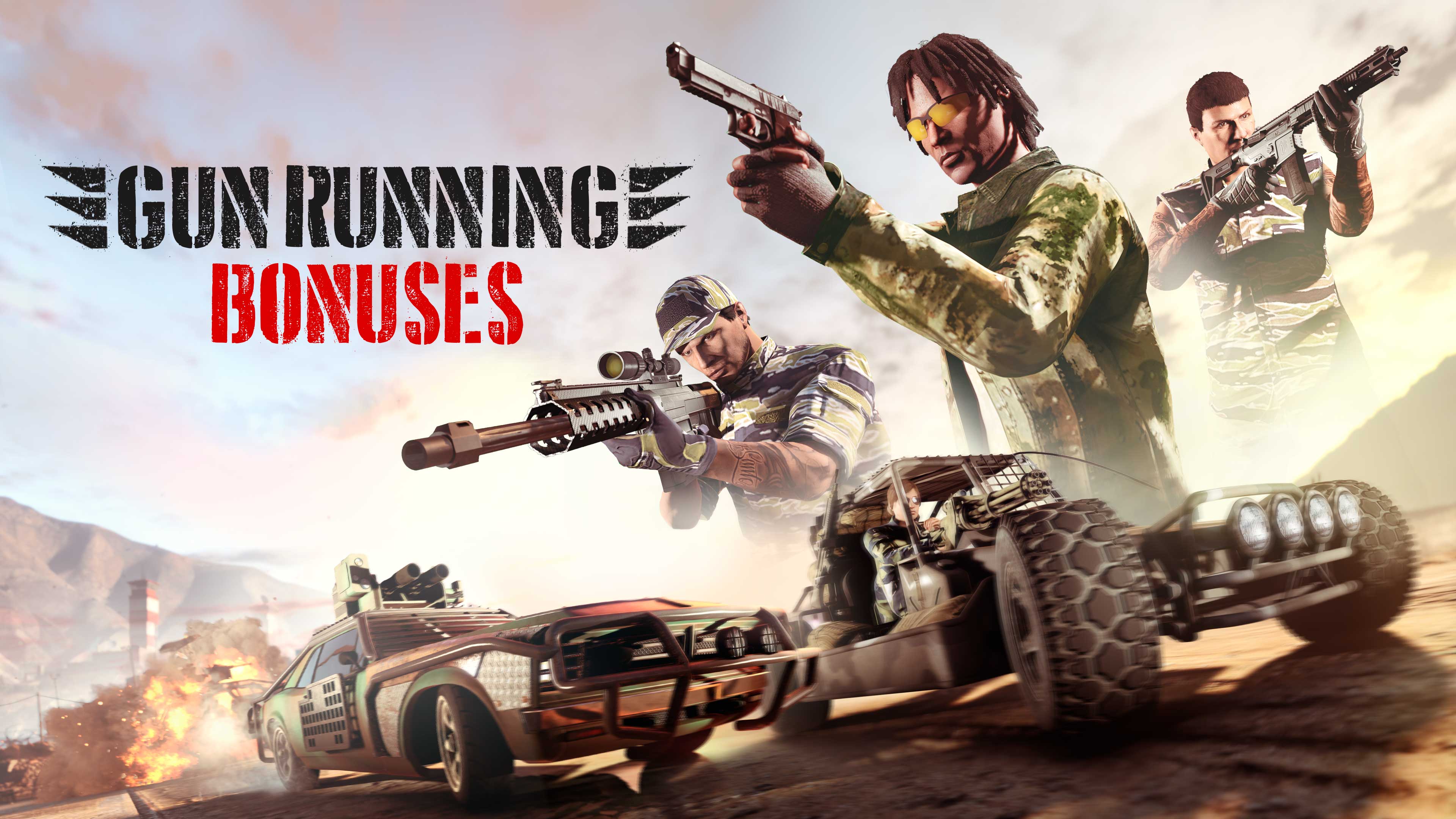 GTA Online promo art for Gun Running Bonuses GTA Online promo art for Gun Running Bonuses
