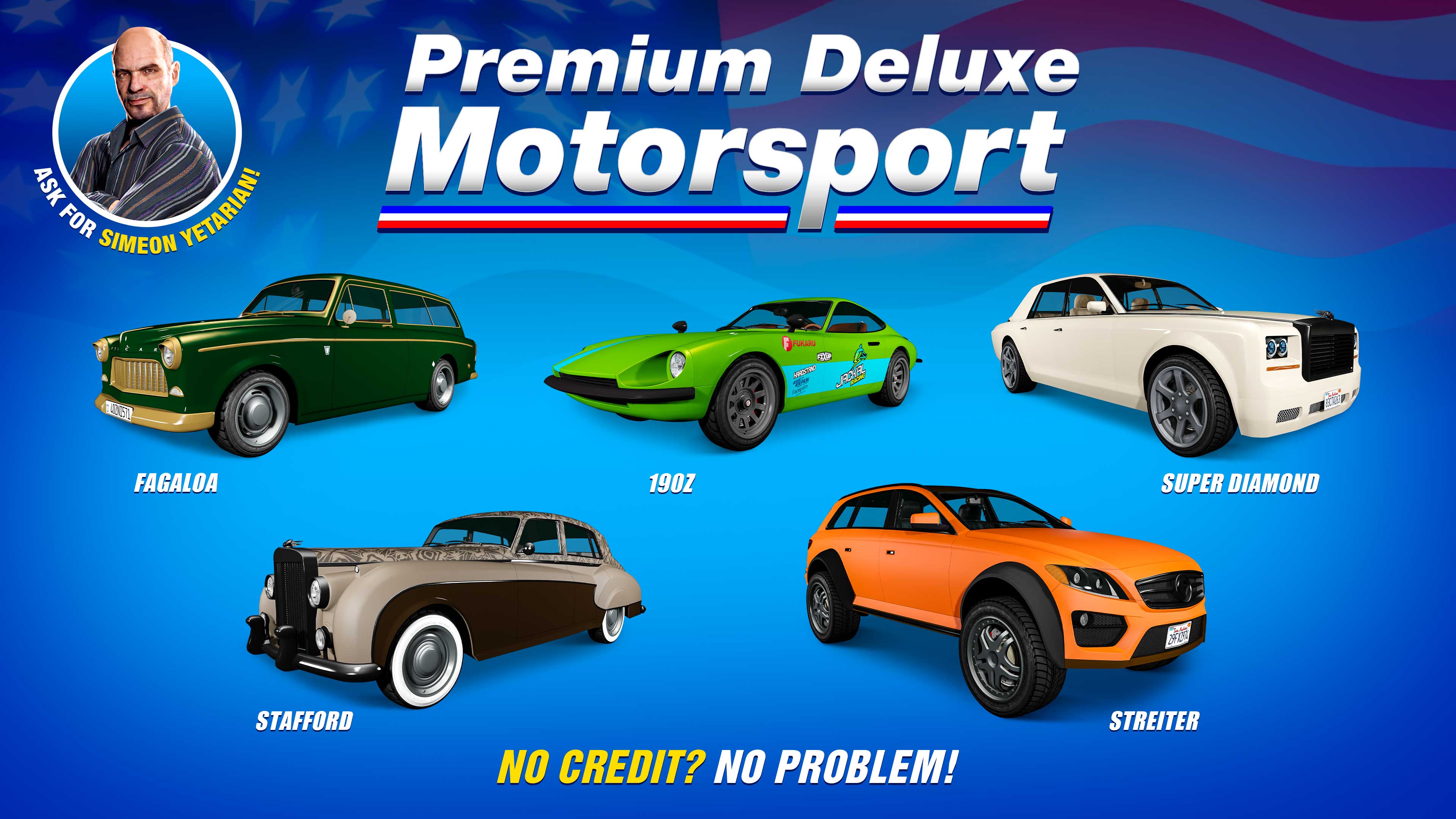 GTA Online promo art for vehicles at Premium Deluxe Motorsport GTA Online promo art for vehicles at Premium Deluxe Motorsport