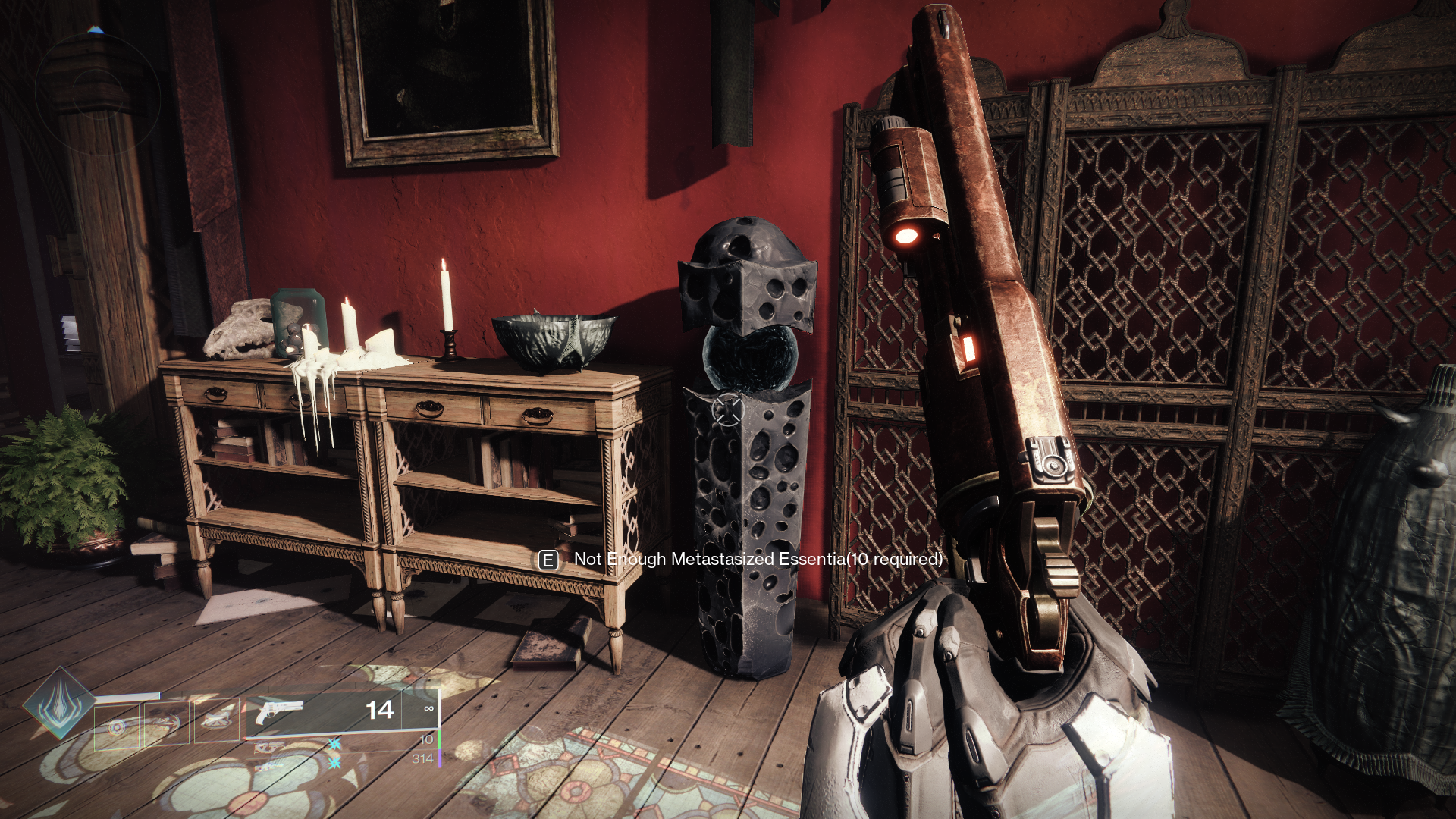 A player stands in front of the Taken pillar in Eris’ apartment