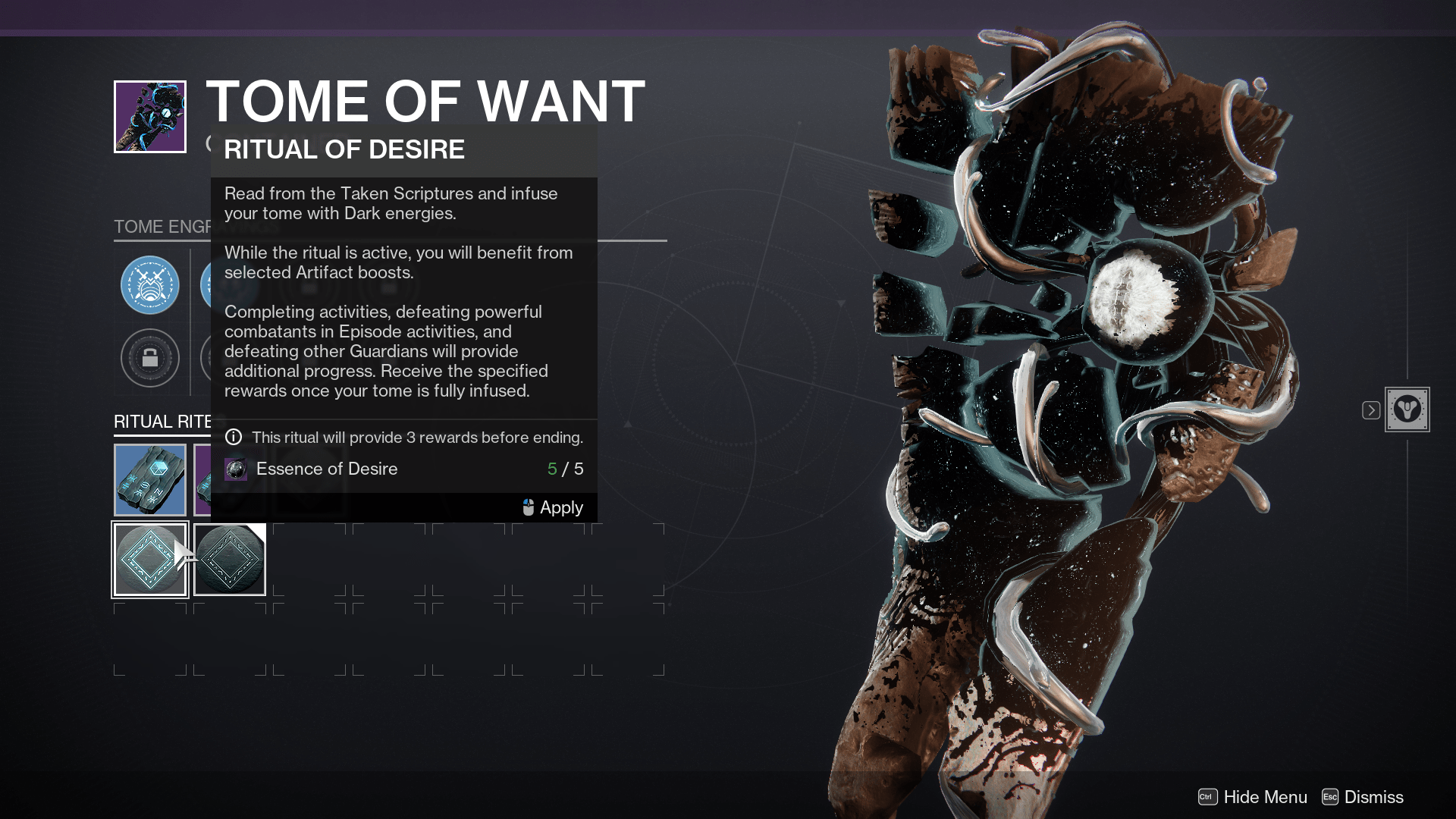 A player uses the Ritual of Desire to increase Glimmer drops