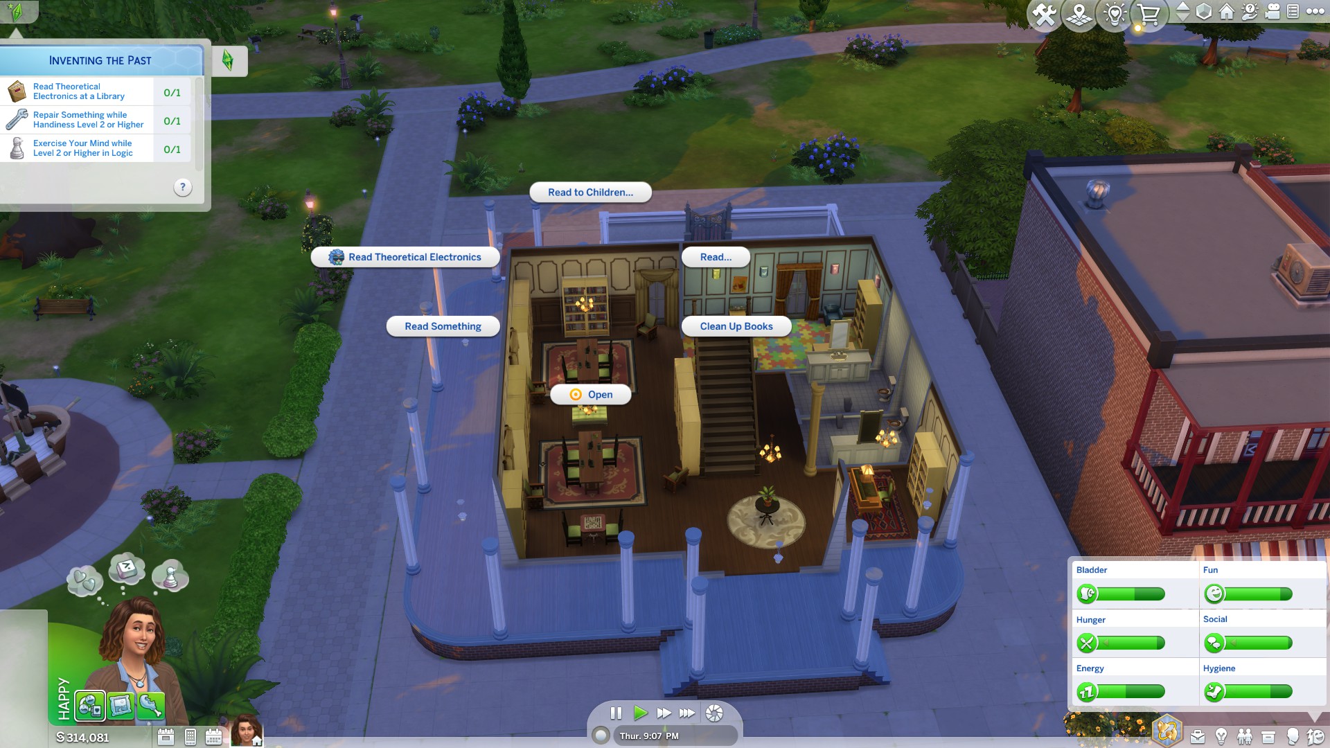 An image showing a library in The Sims 4. There is an option to “Read Theoretical Electronics.” An image showing a library in The Sims 4. There is an option to “Read Theoretical Electronics.”