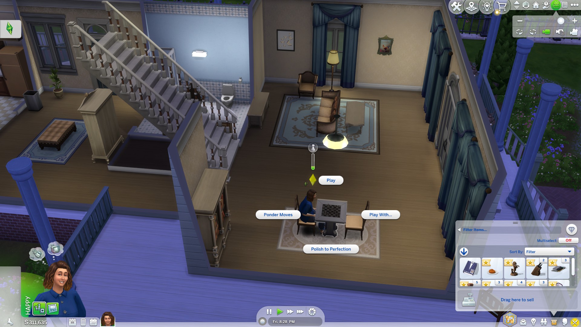 An image showing a Sim playing chess in The Sims 4. An image showing a Sim playing chess in The Sims 4.