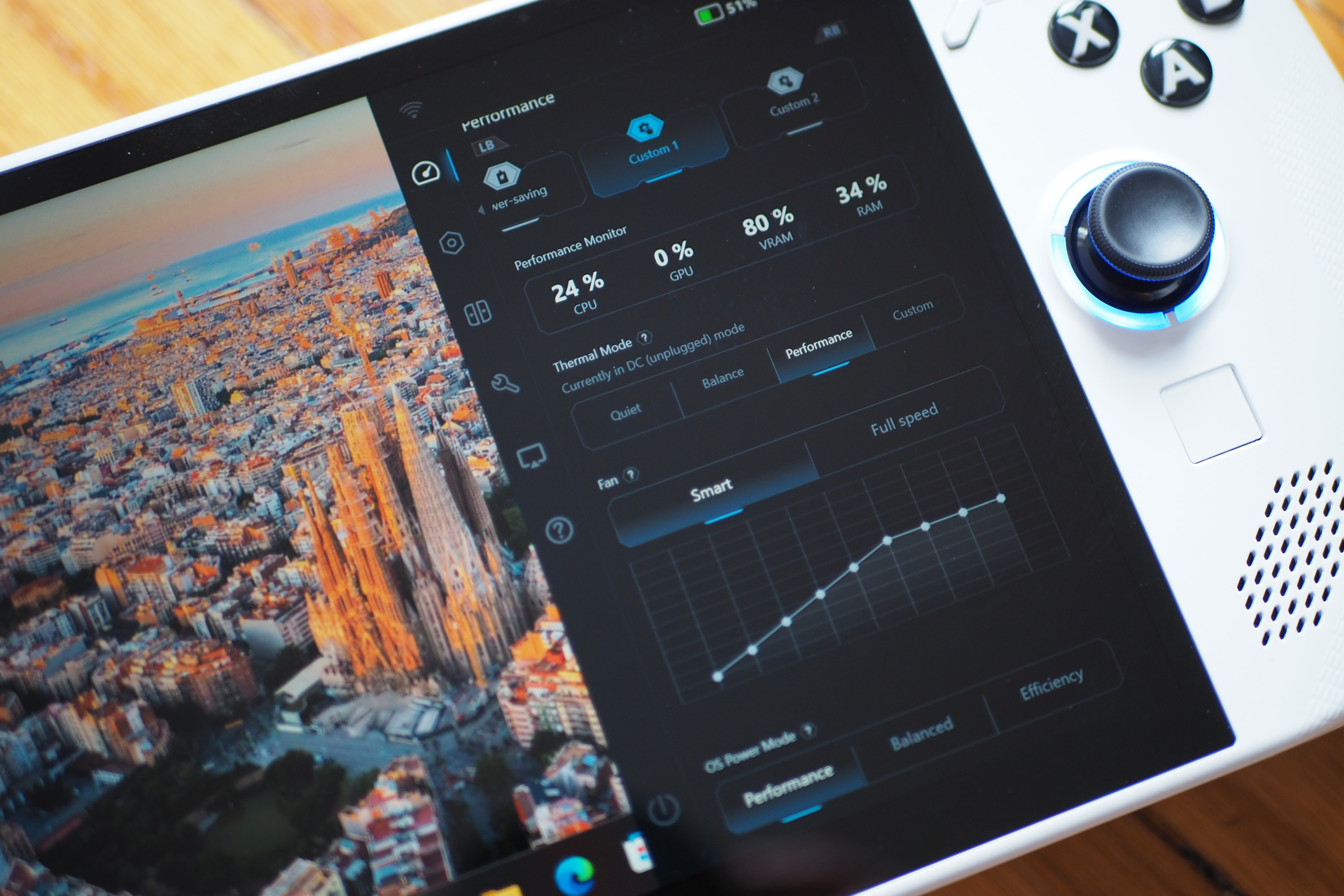 An image showing the Legion overlay on the display of the Lenovo Legion Go S. It shows performance metrics, and lets the user select different power modes. An image showing the Legion overlay on the display of the Lenovo Legion Go S. It shows performance metrics, and lets the user select different power modes.