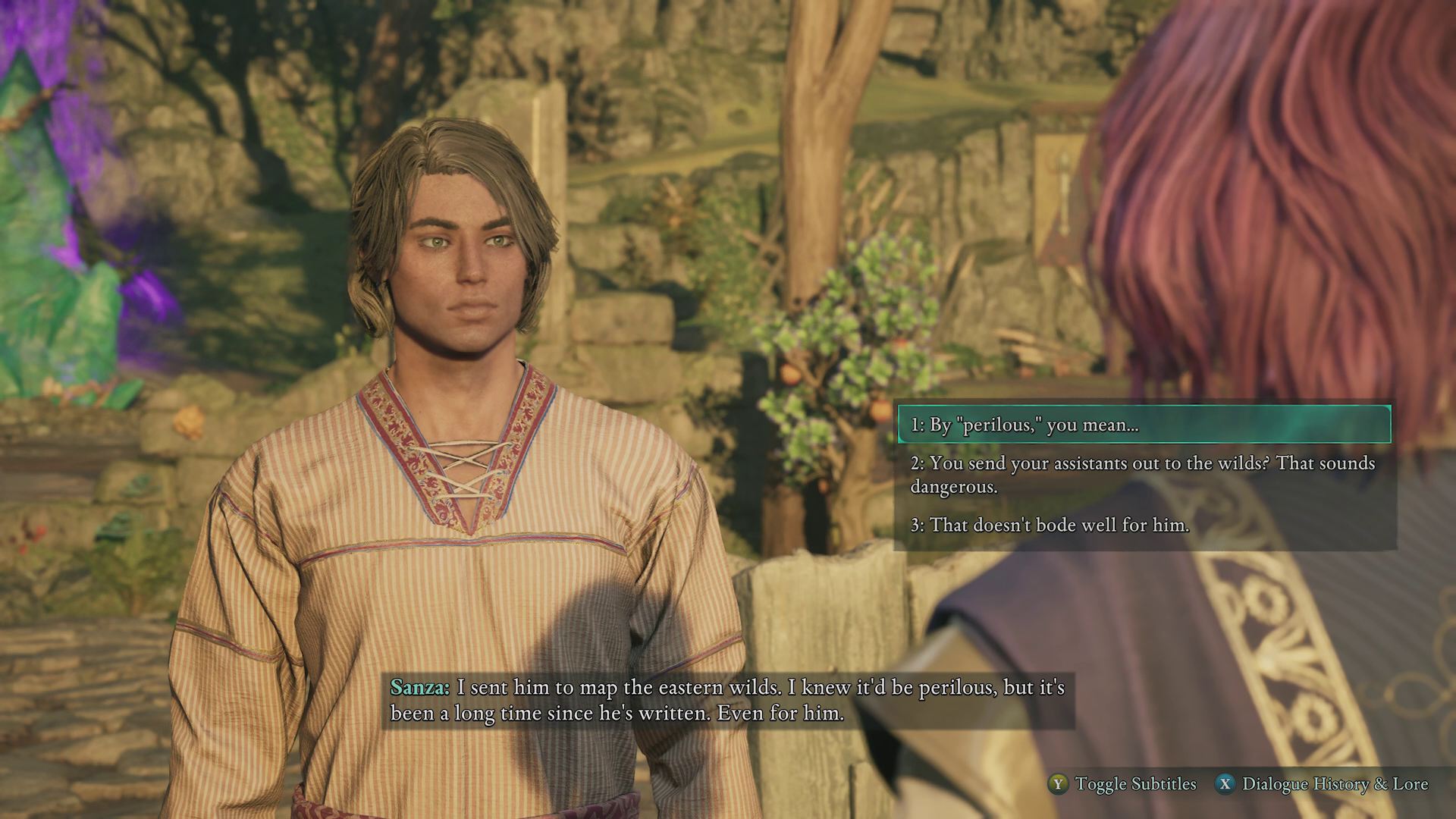 Sanza speaks to the player character in Avowed