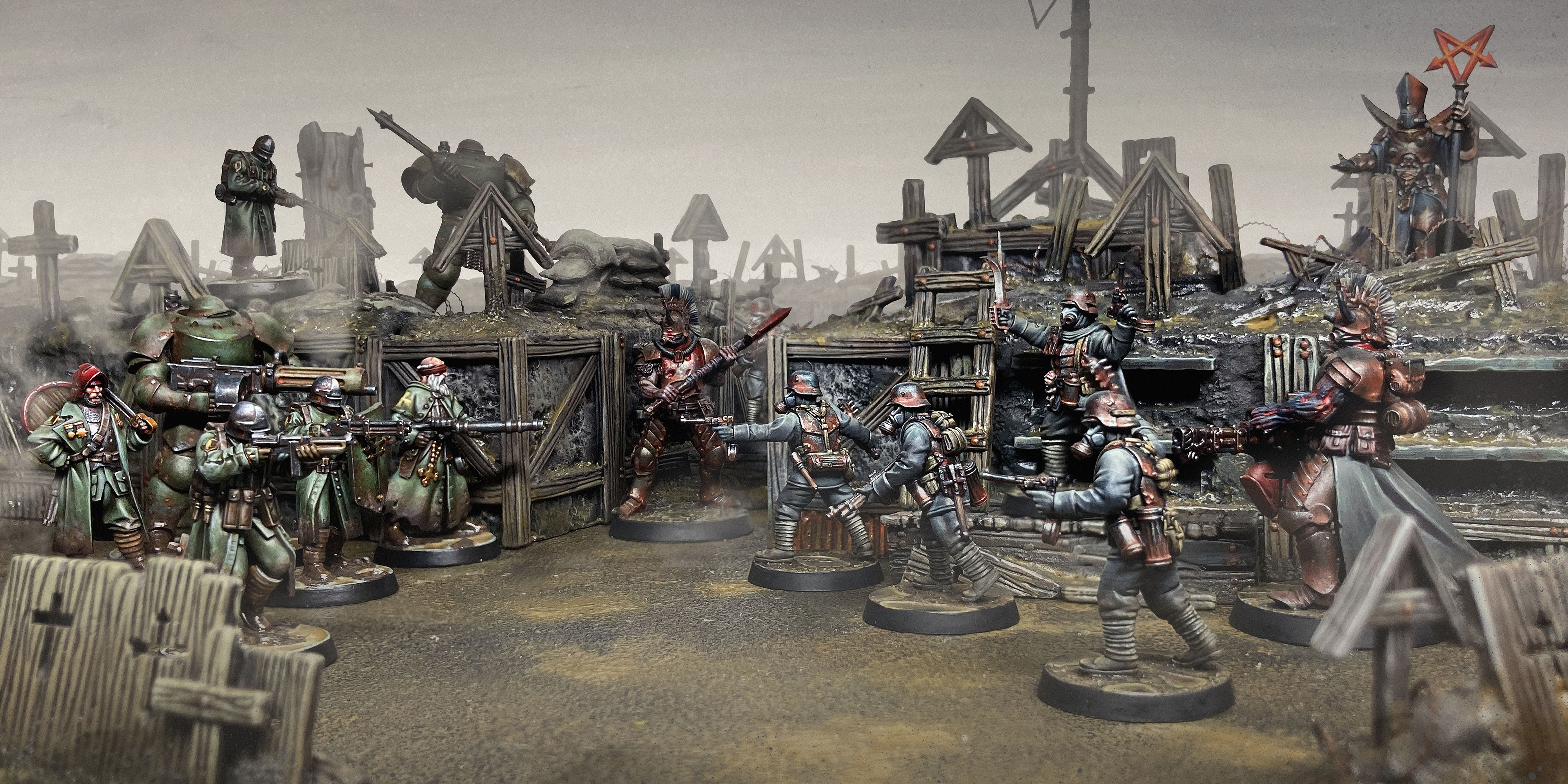 A key scene from the crowdfunding materials produced for Trench Crusade, a skirmish wargame from Fortress Factory. A key scene from the crowdfunding materials produced for Trench Crusade, a skirmish wargame from Fortress Factory.