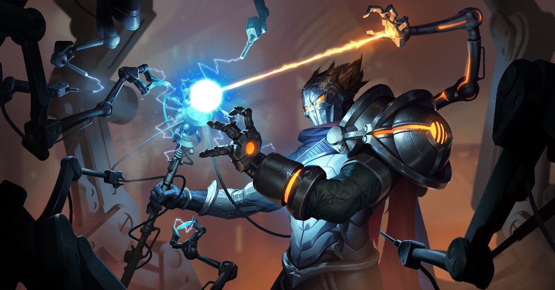 Original Viktor art for Legends of Runeterra, which shows the roboticist supercharging an electronic device with his third arm. Original Viktor art for Legends of Runeterra, which shows the roboticist supercharging an electronic device with his third arm.