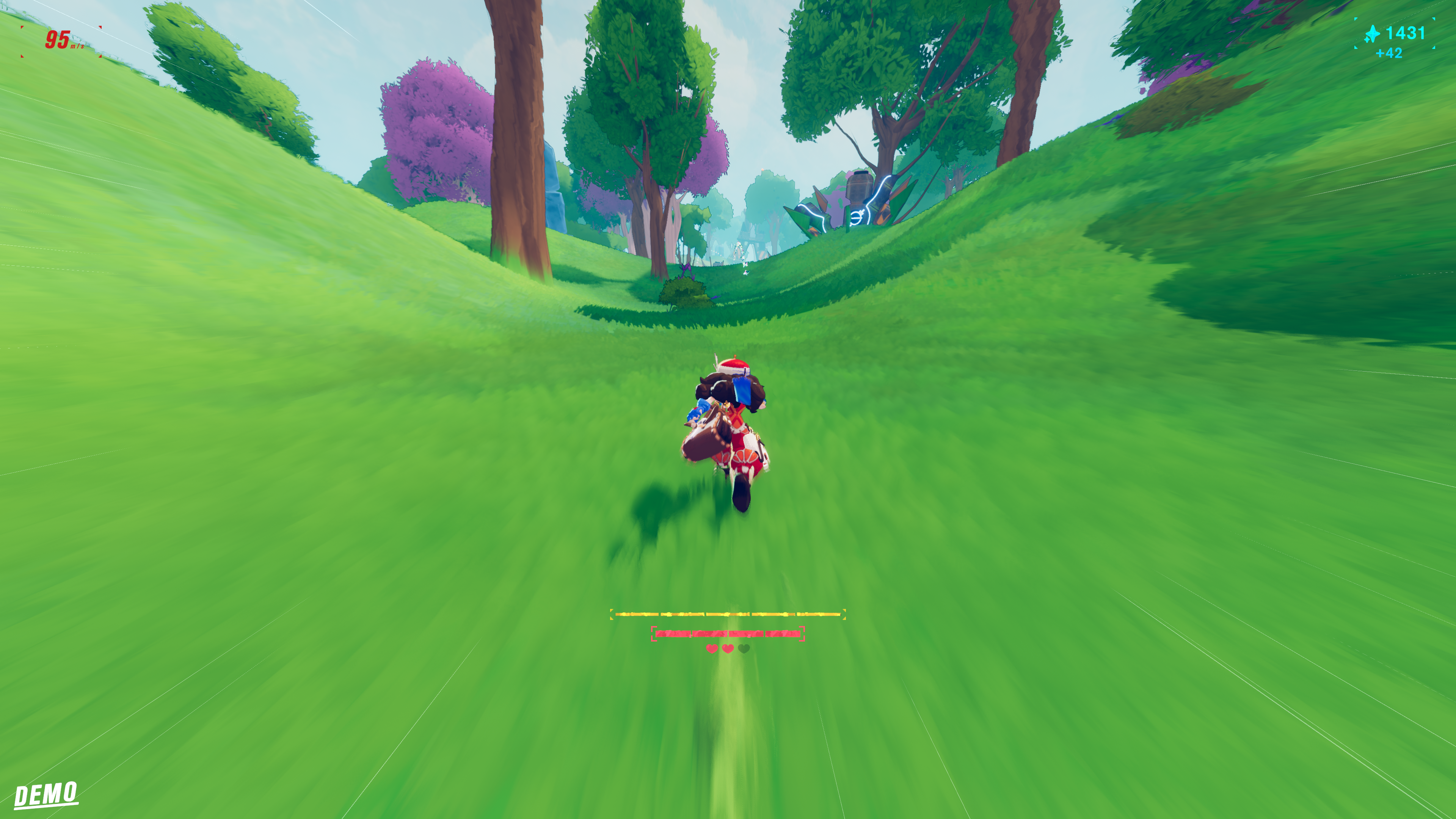 The hero of Haste: Broken Worlds sprints through a green valley The hero of Haste: Broken Worlds sprints through a green valley