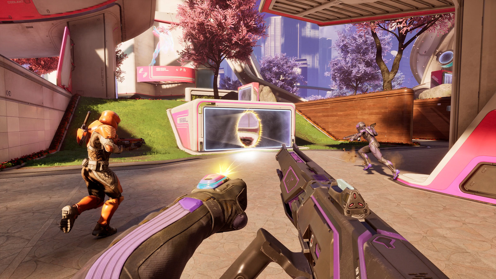 A Splitgate 2 player uses a portal in Splitgate 2 alpha