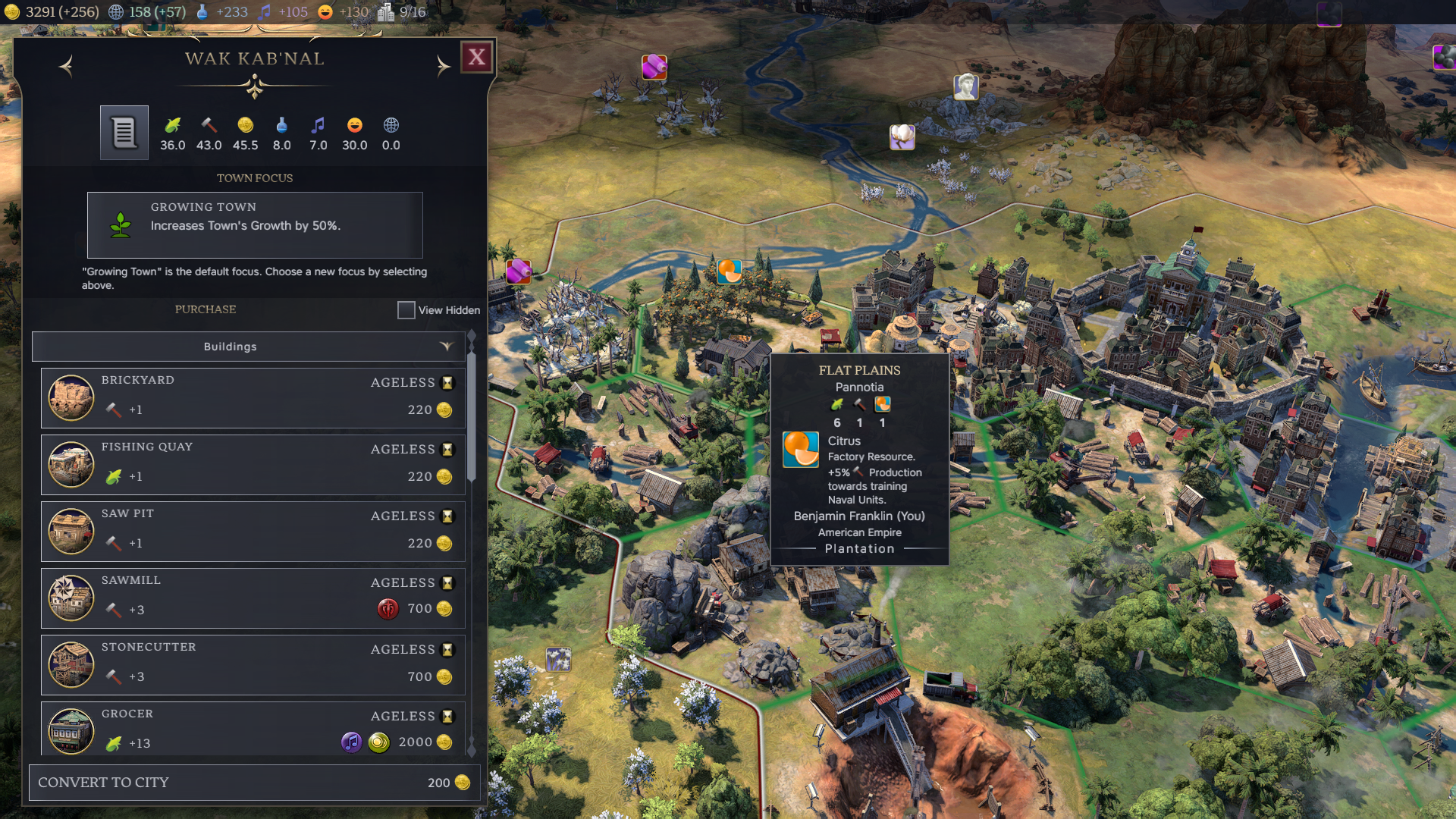 A map menu showing buildings in Civ 7