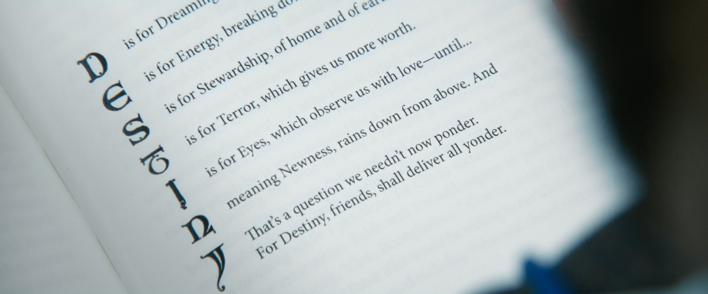 A page from The You You Are as it’s shown in season 1 of Severance. It’s an acrostic poem spelling “destiny,” and it’s amateurish. A page from The You You Are as it’s shown in season 1 of Severance. It’s an acrostic poem spelling “destiny,” and it’s amateurish.