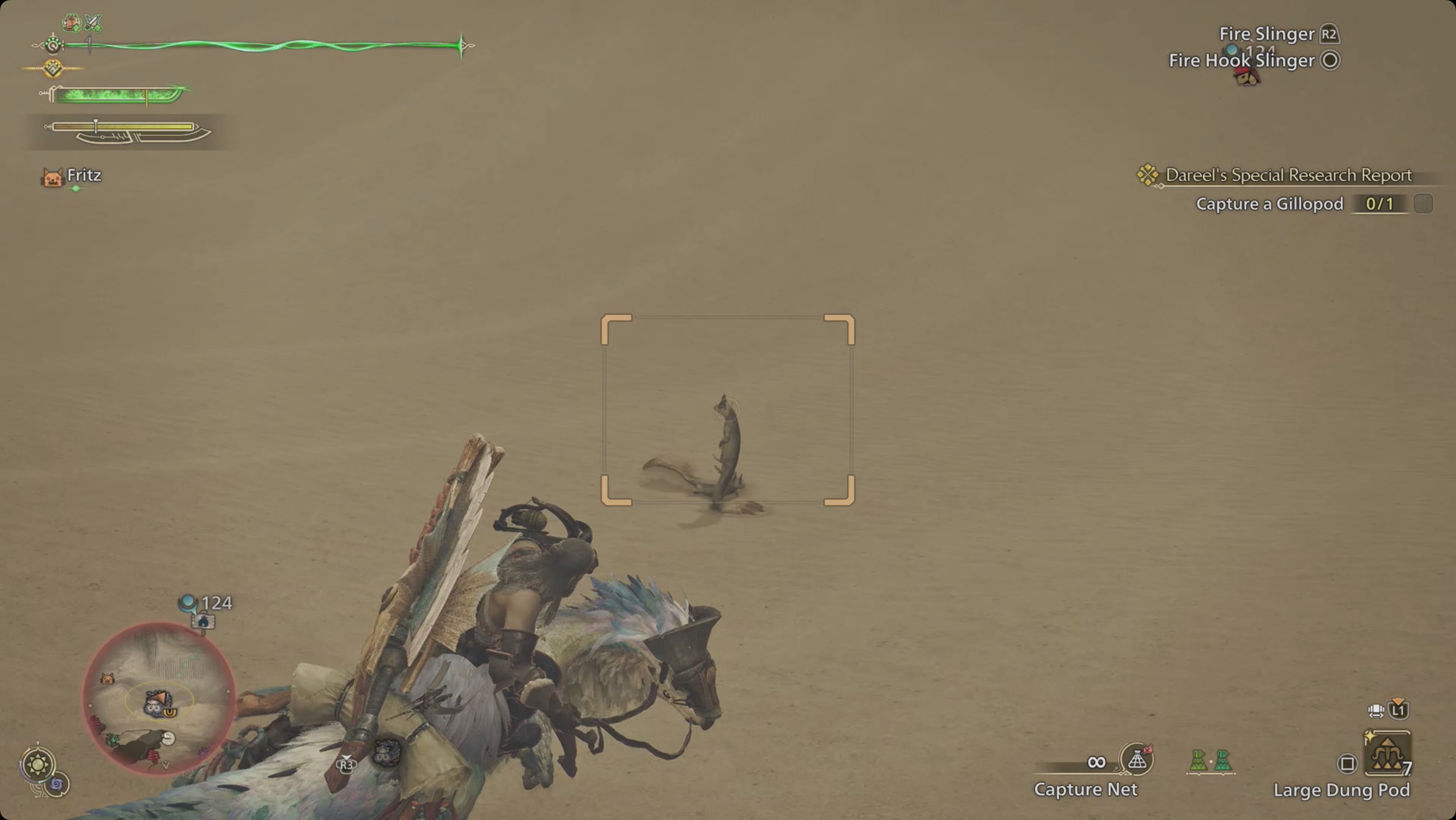 Monster Hunter Wilds capturing a tracktail lizard Monster Hunter Wilds capturing a tracktail lizard