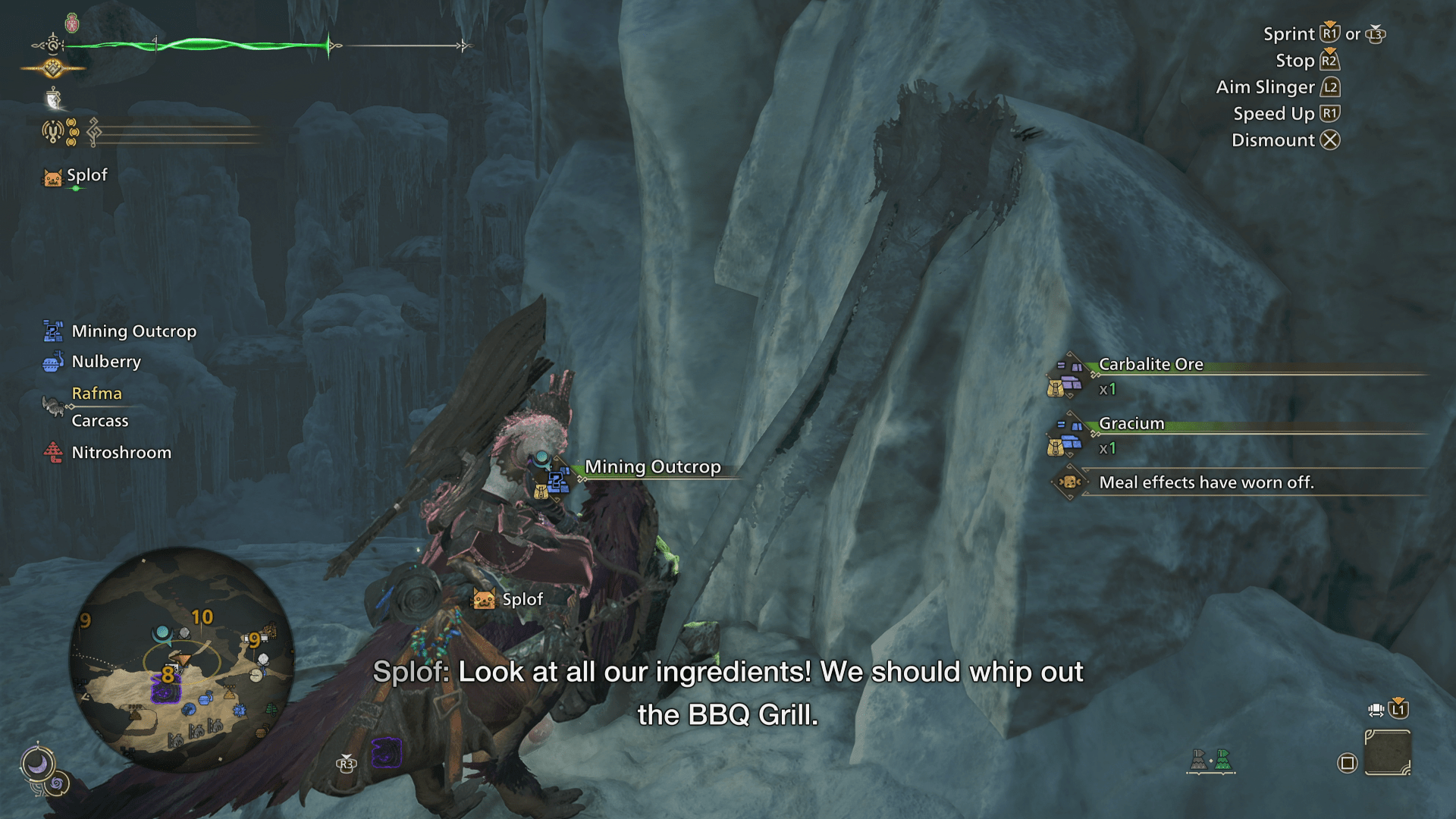 A Hunter gathers Gracium Ore from a Mining Outcrop in Monster Hunter Wilds A Hunter gathers Gracium Ore from a Mining Outcrop in Monster Hunter Wilds