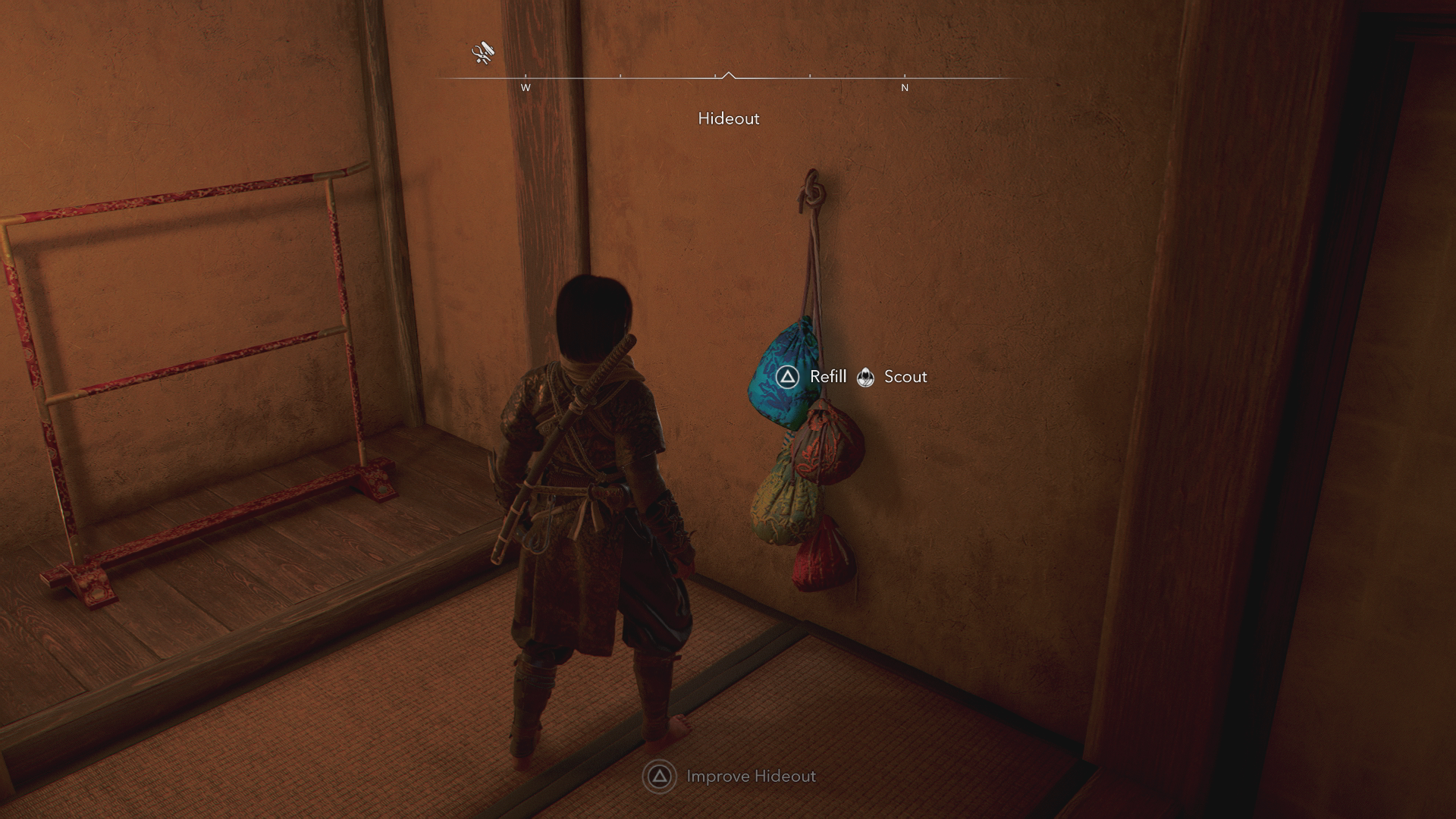 Assassin’s Creed Shadows refilling scouts in a kakurega