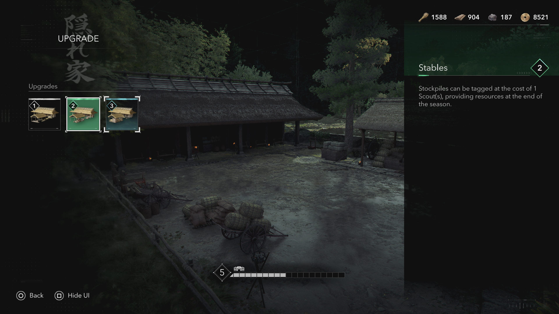 Assassin’s Creed Shadows upgrading the Stables at the Hideout