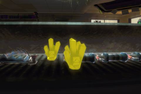 Yellow energy crystals on a shelf in REPO