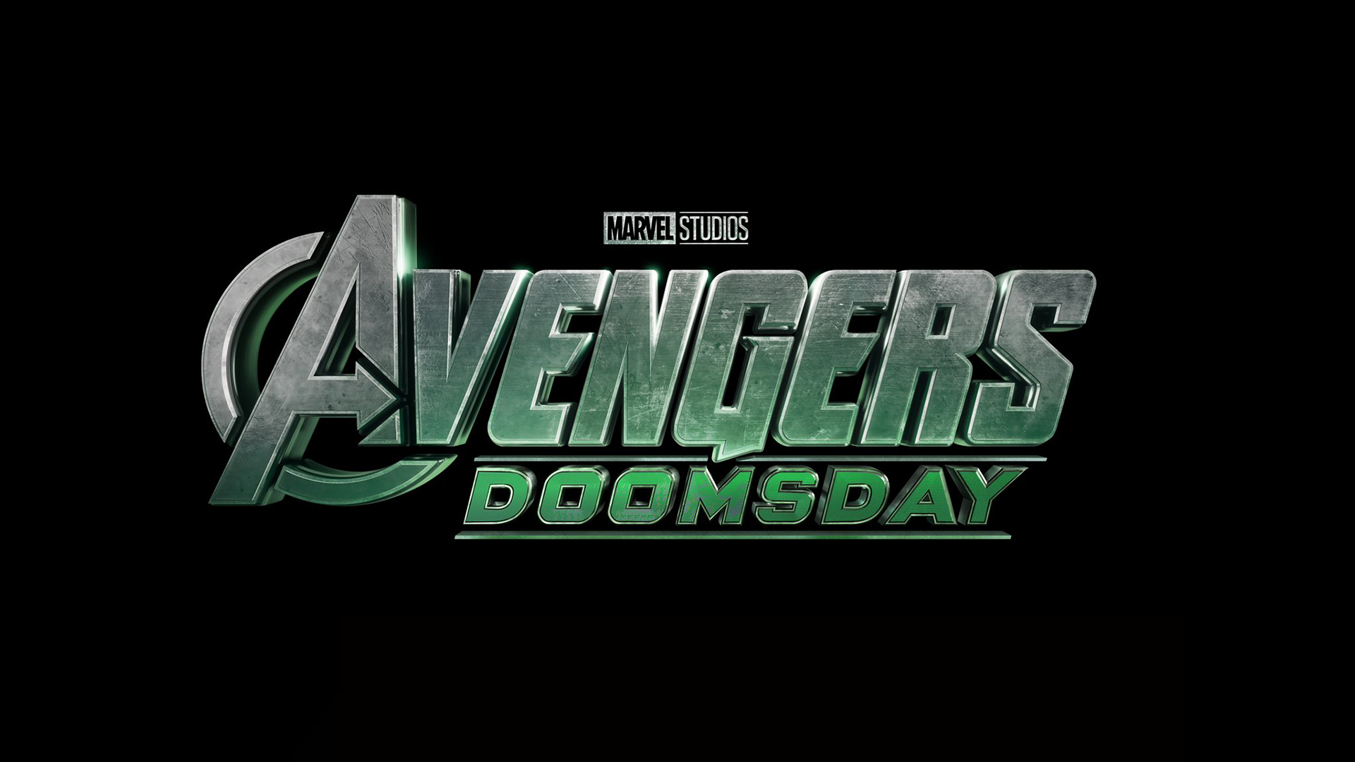 The Avengers: Doomsday logo, in letters that appear to be carved out of green-tinted metal The Avengers: Doomsday logo, in letters that appear to be carved out of green-tinted metal