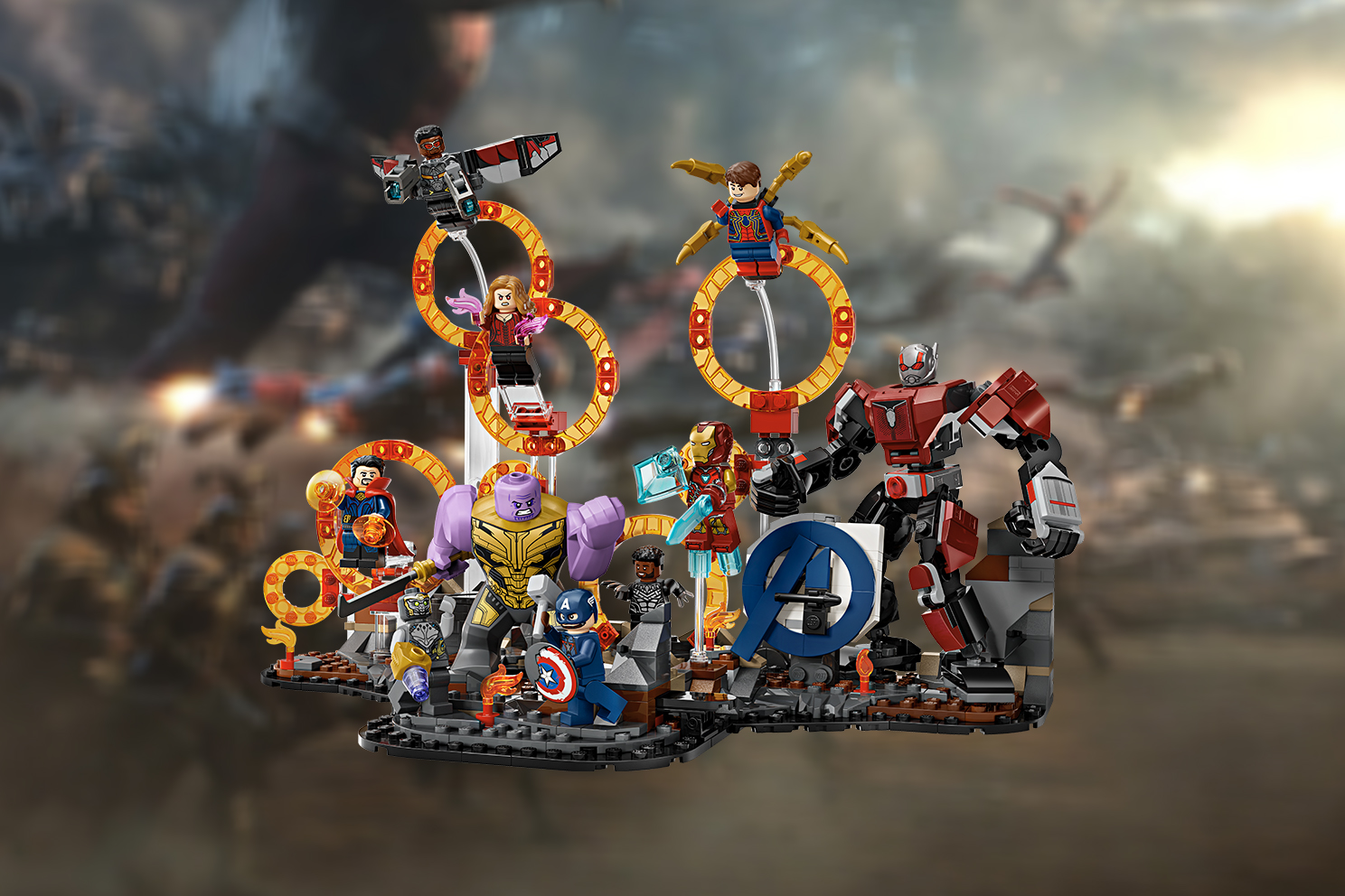 A stock image of the fully assembled Lego Avengers: Endgame Final Battle set A stock image of the fully assembled Lego Avengers: Endgame Final Battle set