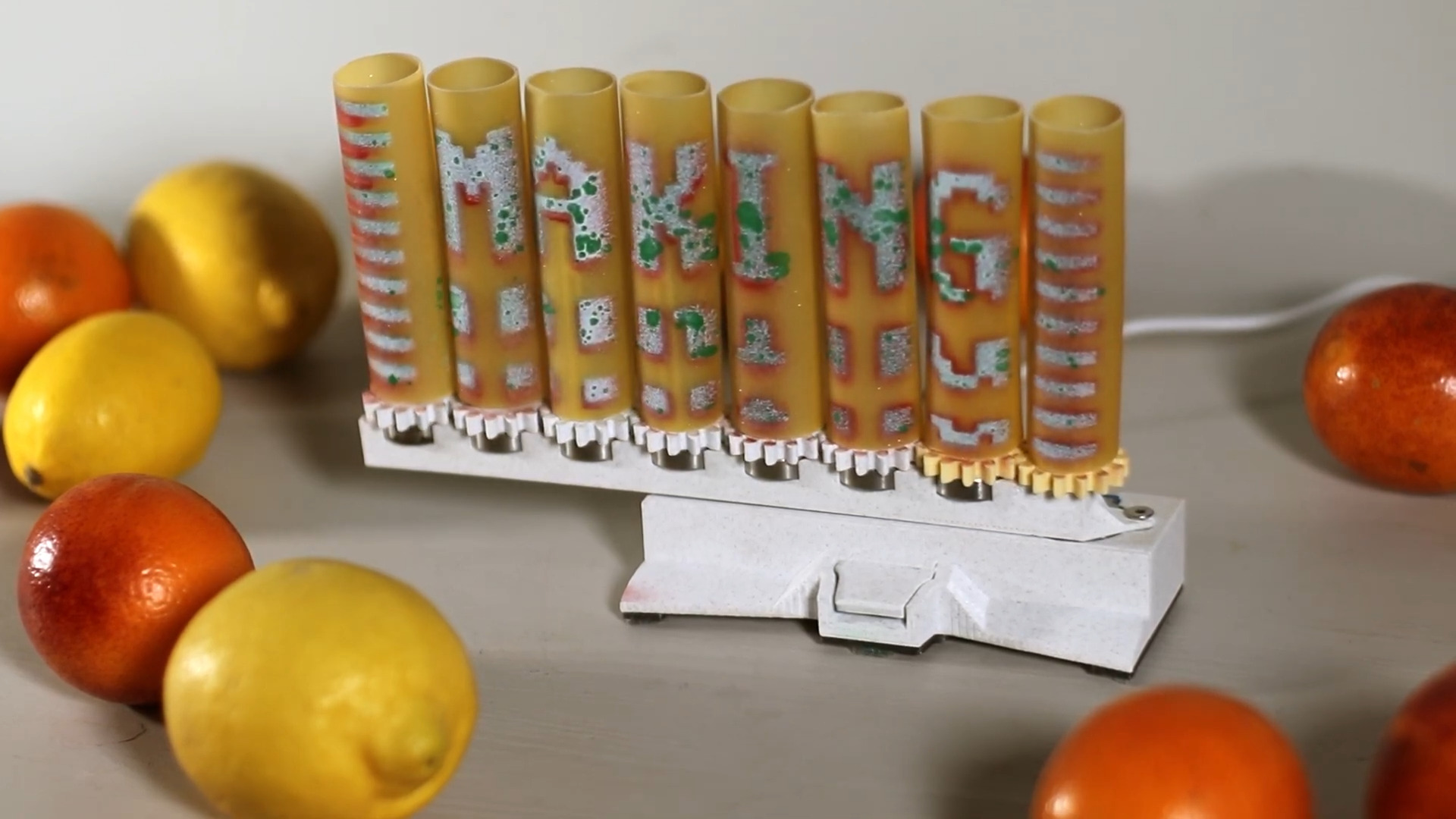 A pasta display showing the word 