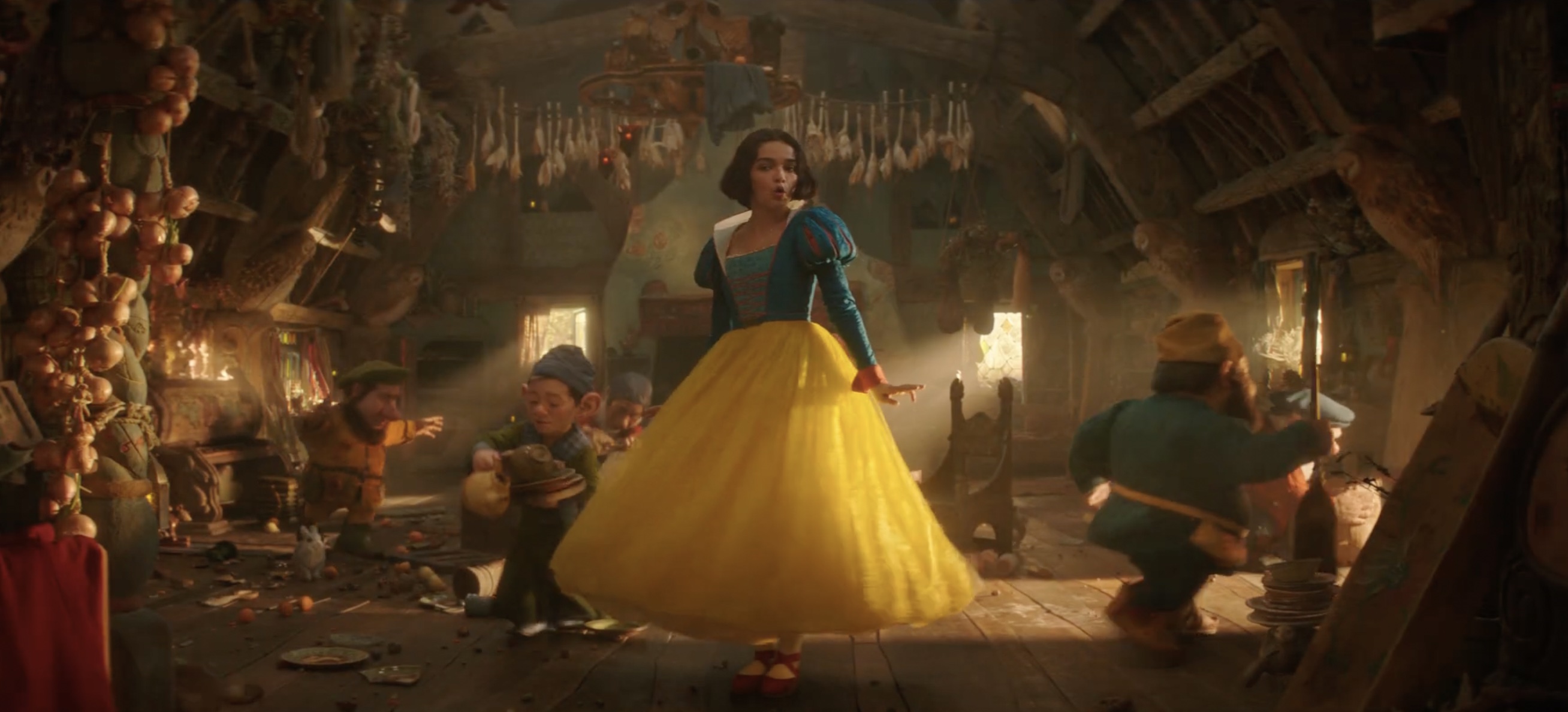 Rachel Zegler as Snow White dances with some CGI dwarves Rachel Zegler as Snow White dances with some CGI dwarves