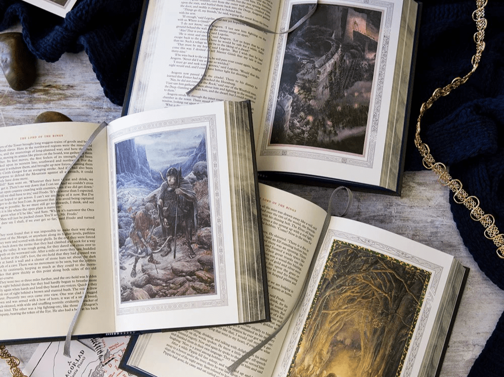 A photo of illustrations by Alan Lee featured in the deluxe illustrated box set for The Lord of the Rings