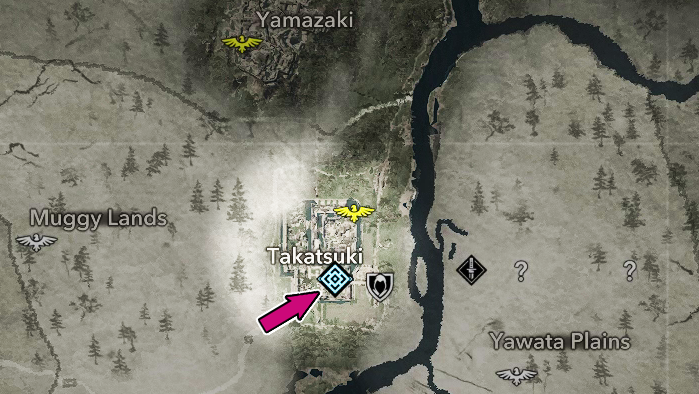 A map showing the kanzashi in Takatsuki in Assassin’s Creed Shadows
