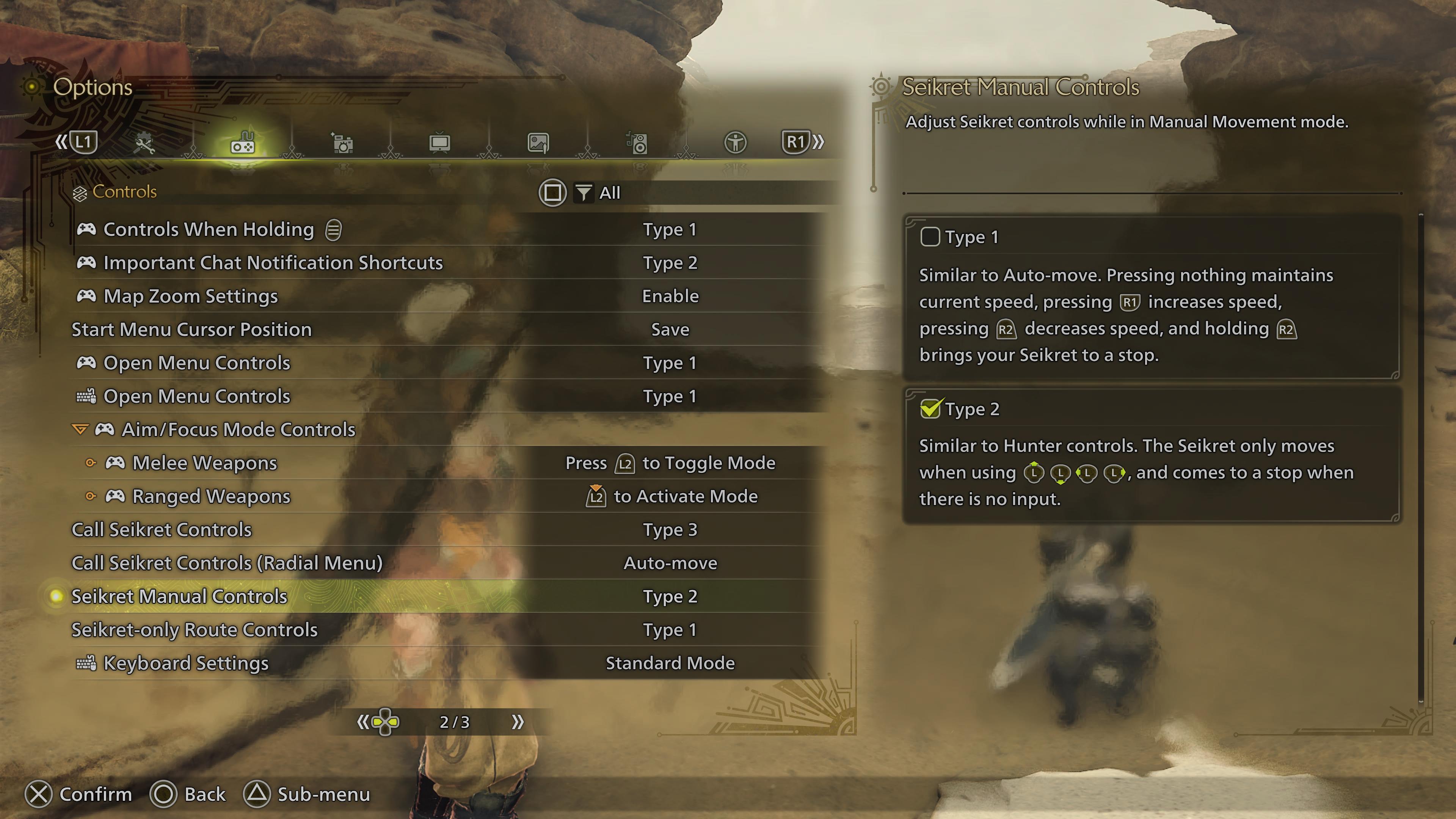a screenshot of the Seikret’s menu options for movement a screenshot of the Seikret’s menu options for movement