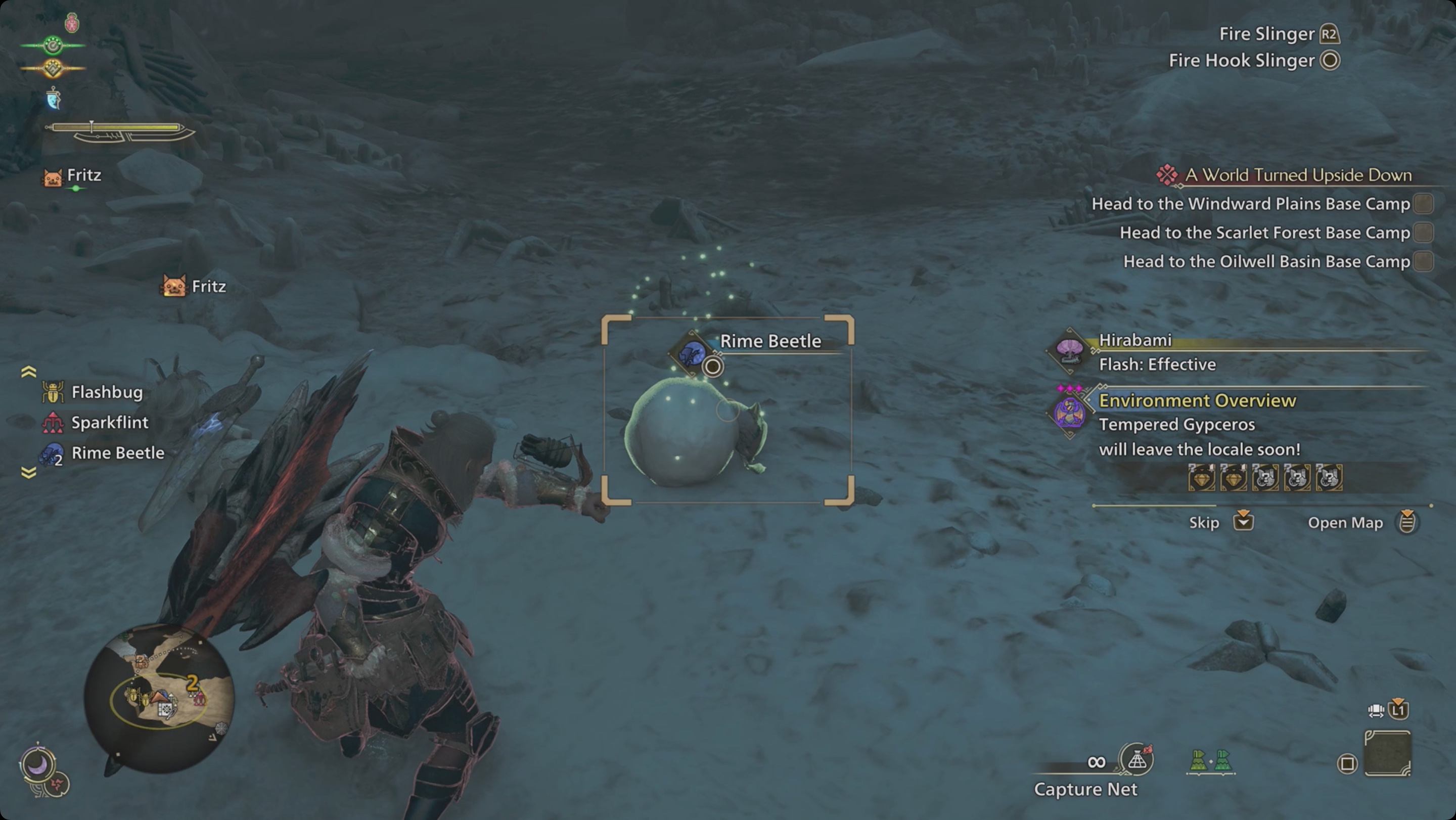 Monster Hunter Wilds capturing a rime beetle Monster Hunter Wilds capturing a rime beetle