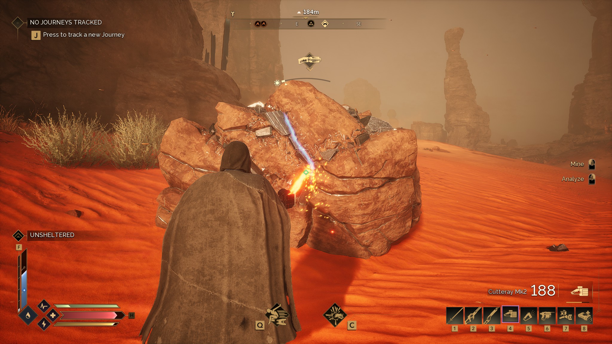 Dune player cuts boulder with a laser