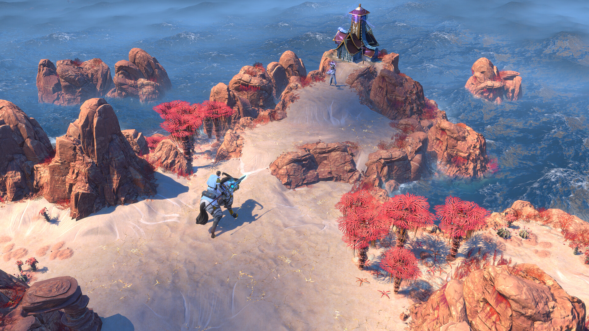 A character exploring a coastal region in Endless Legend 2.