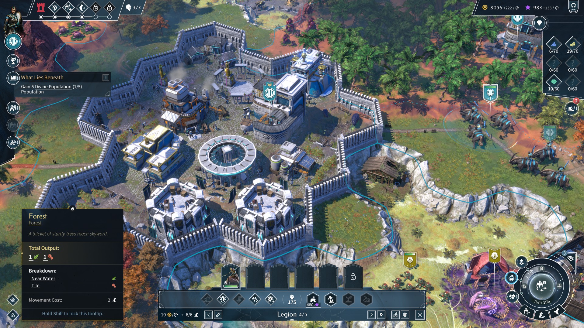 A large walled city in Endless Legend 2.