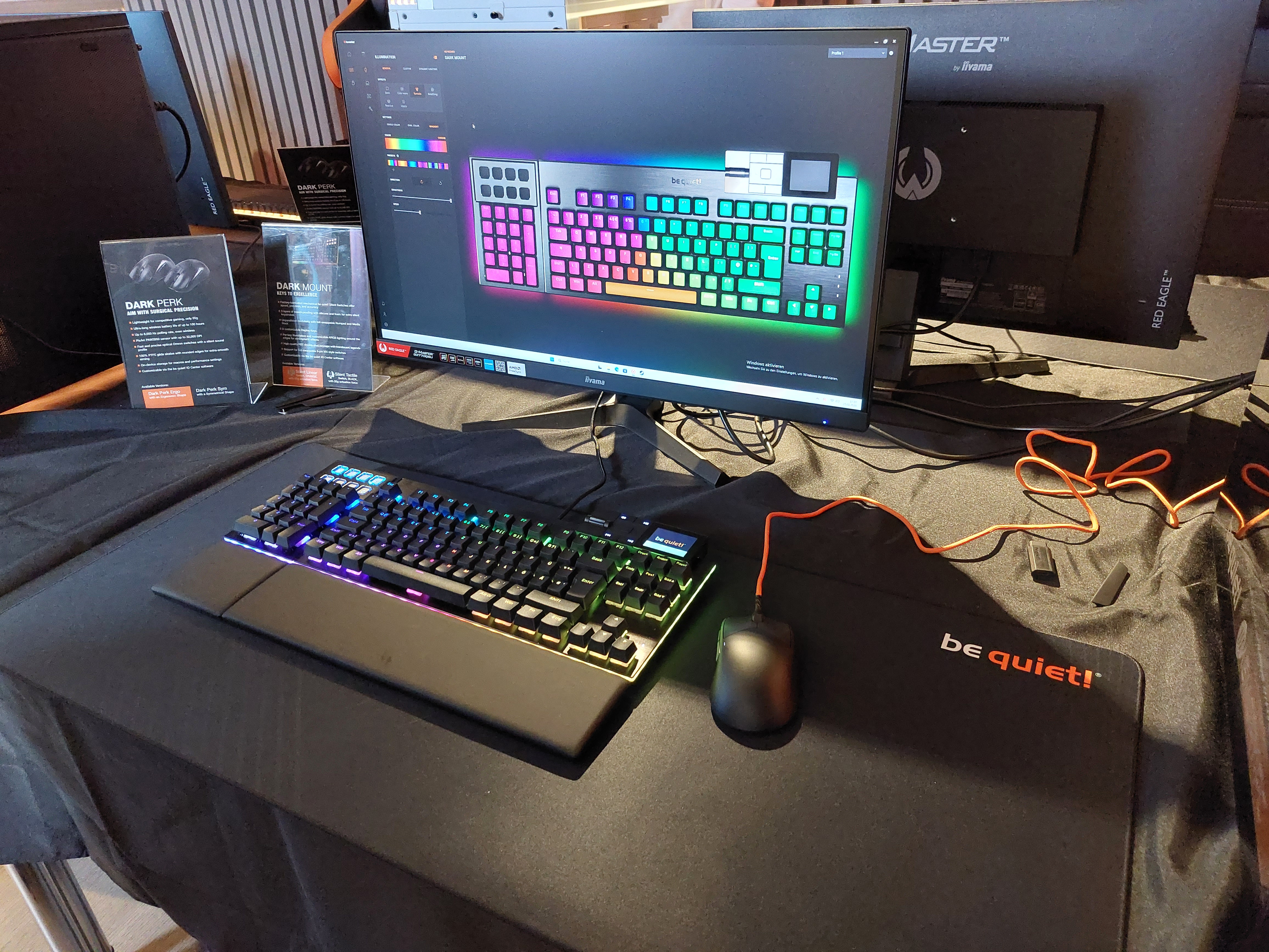 Be Quiet's modular Dark Mount gaming keyboard is shown interfacing with the bespoke Io Center software at the announcement press event.