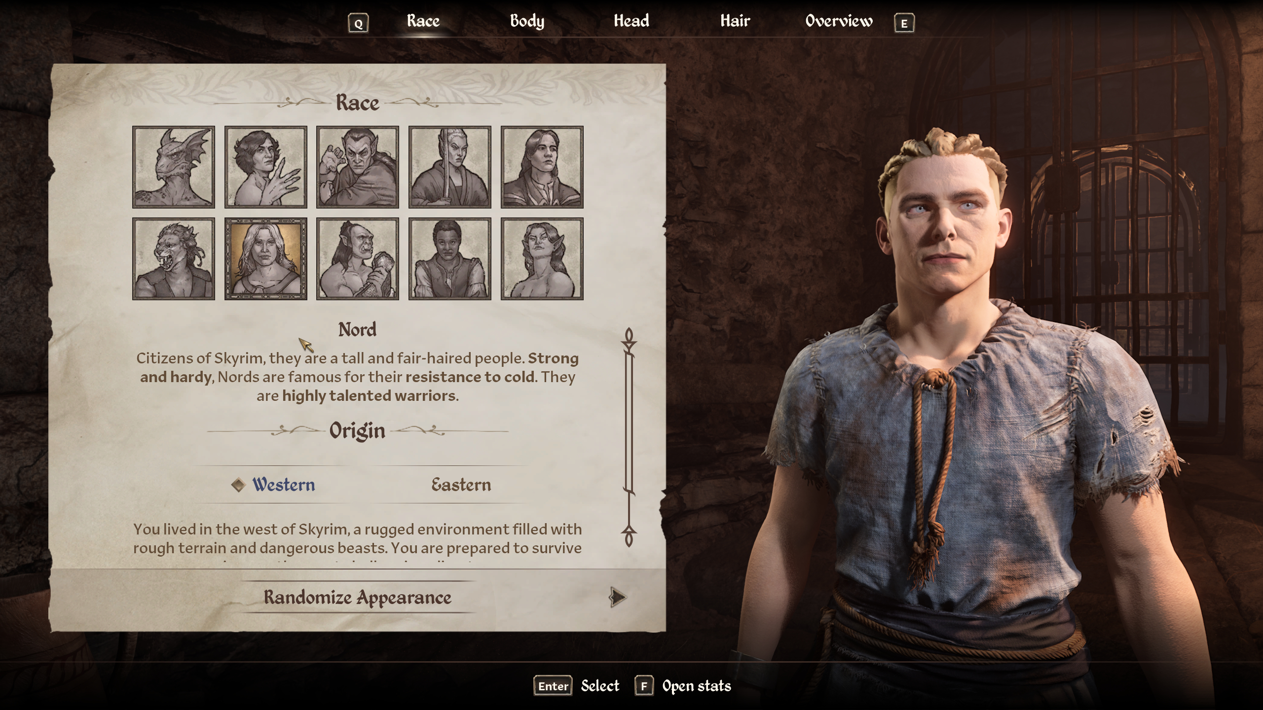 Best Oblivion races and origins - The default Nord male character in the character creator.