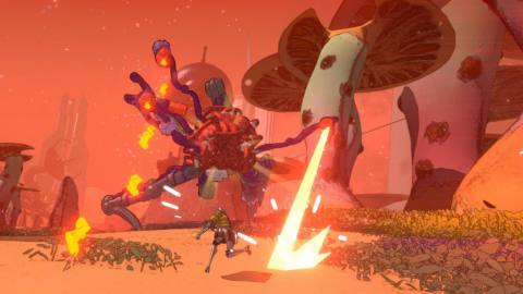 Devolver’s Mycopunk is a chaotic co-op romp with silly robots, outlandish upgrades, and dismemberment