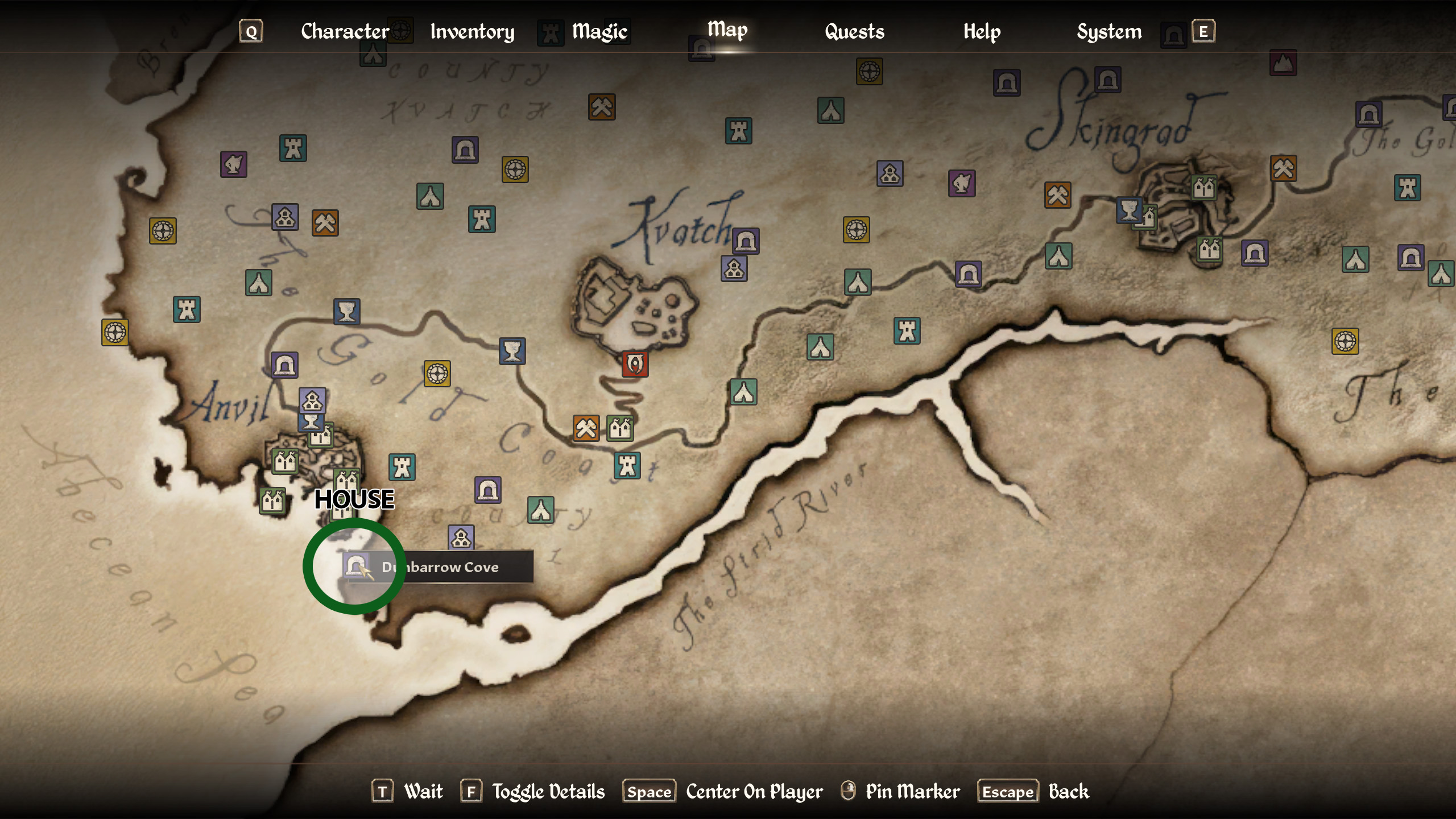 A map in Oblivion Remastered highlighting Dunbarrow Cove.