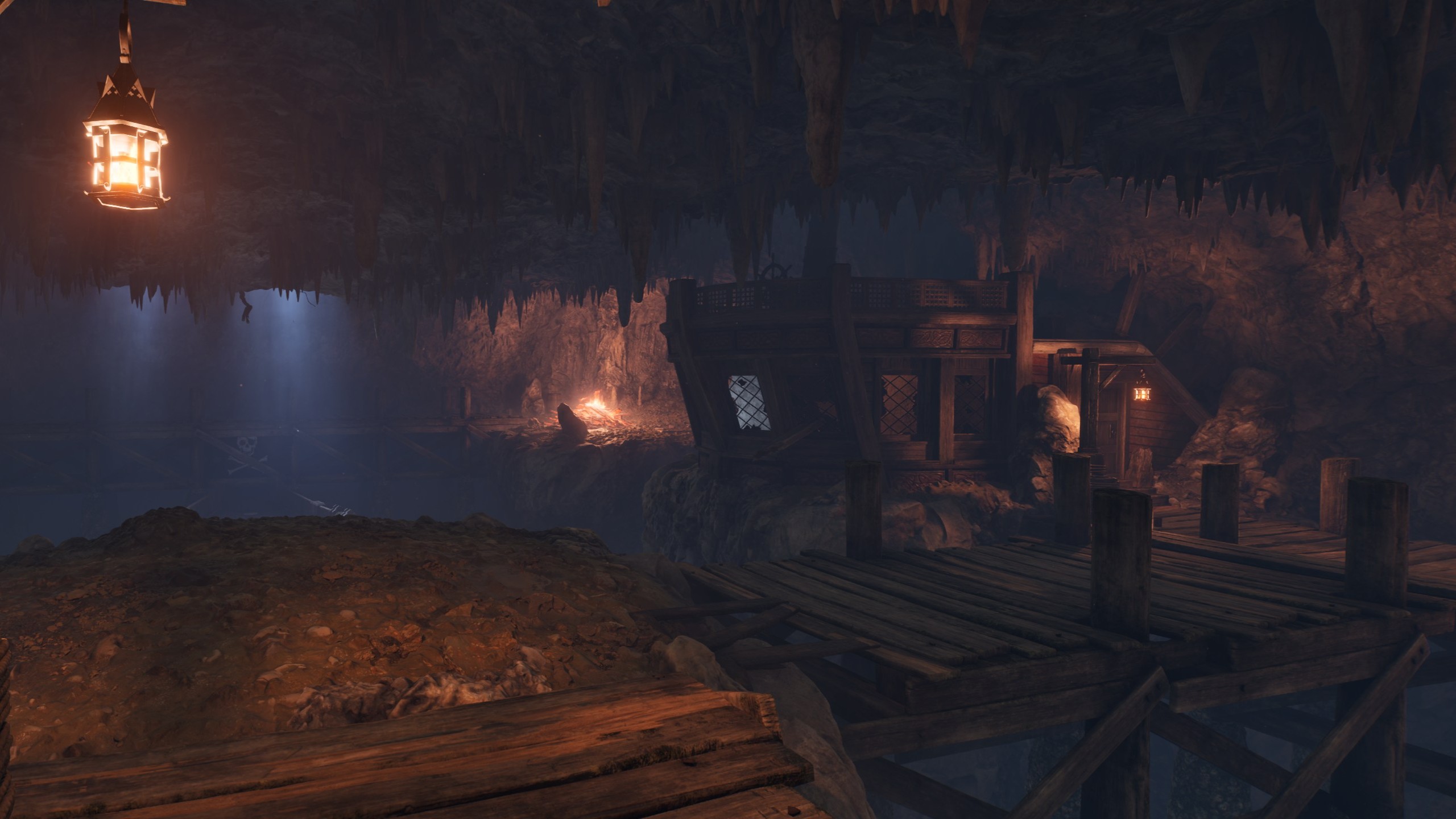 The Dunbarrow Cove interior, there's old pirate ship remains on the side that players can enter for a house.
